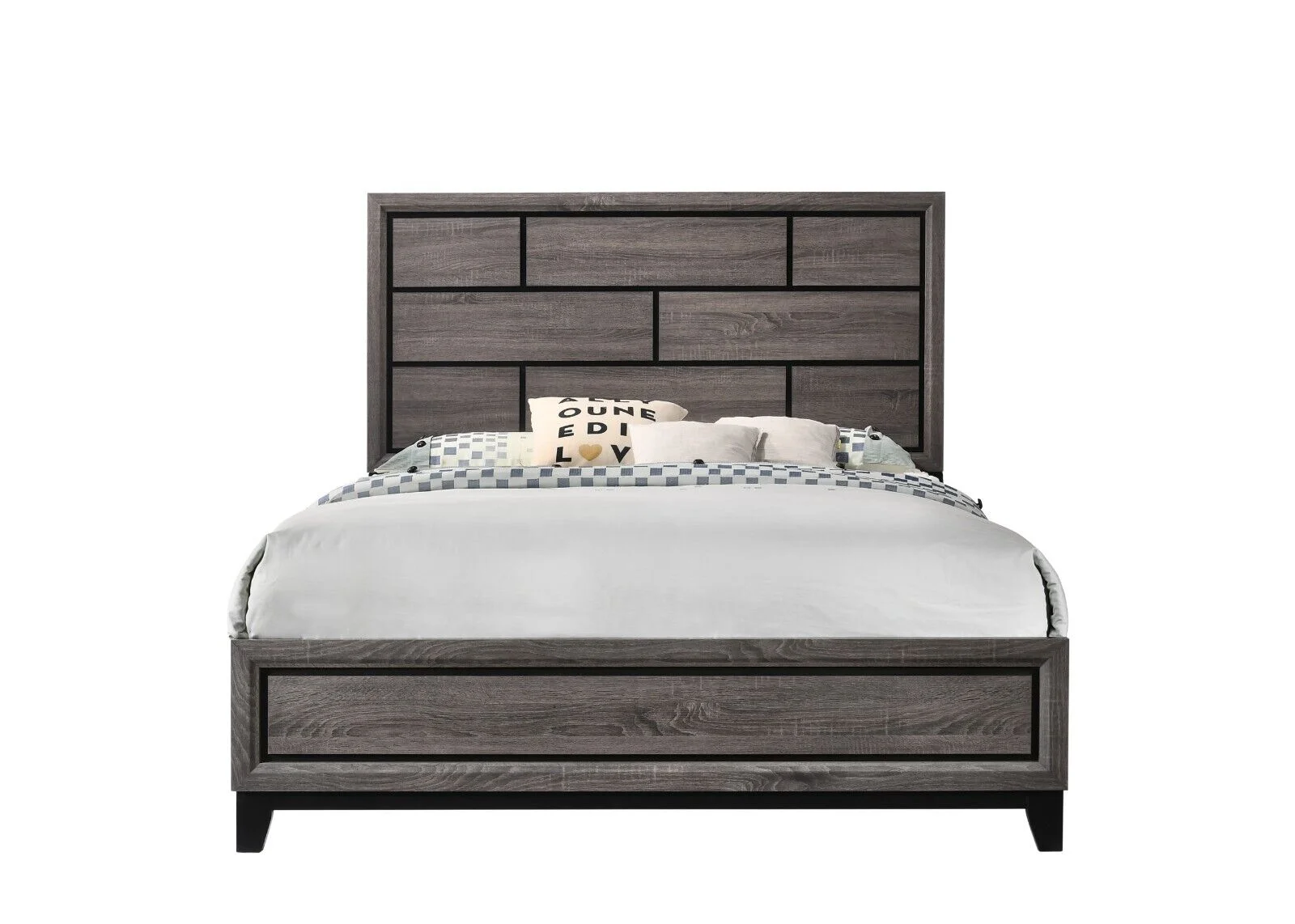 Contemporary Style 3pc King Size Panel Bed and 2x Nightstands Bedroom Furniture Set Gray Finish