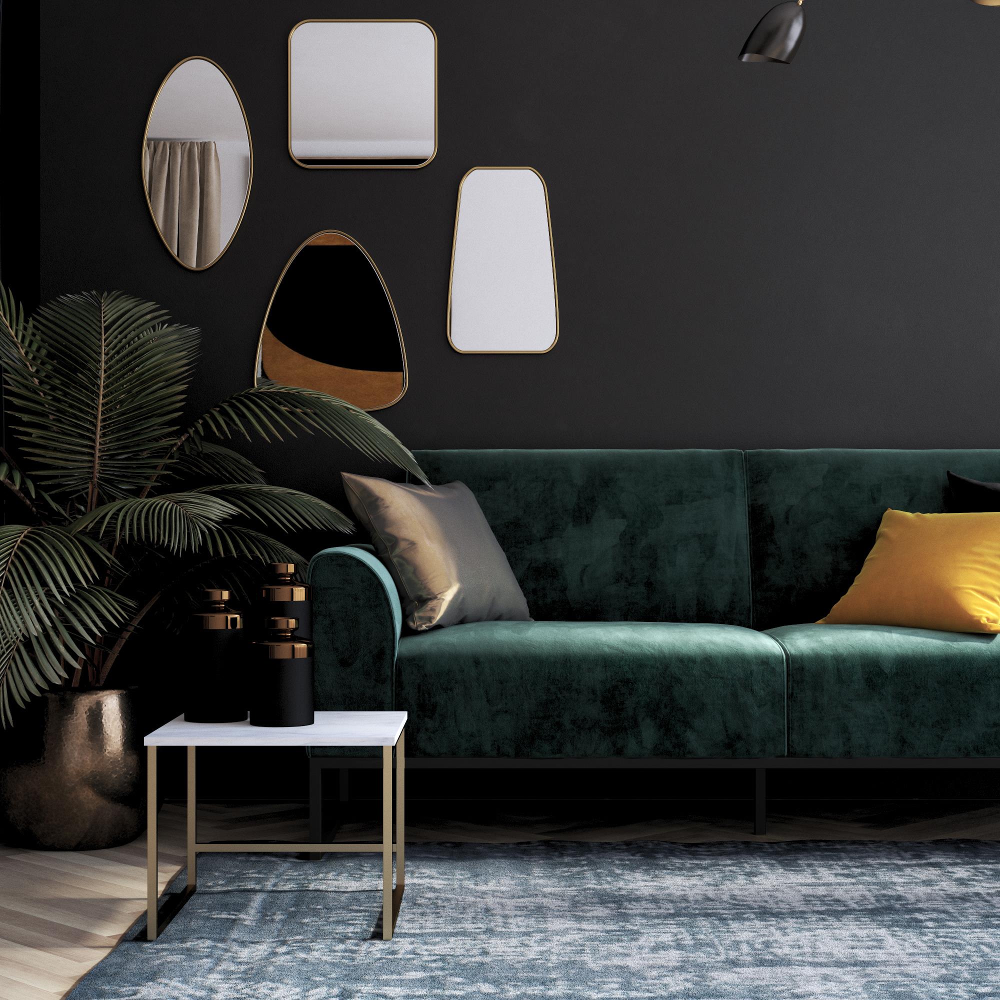 CosmoLiving Adley Coil Futon, Medium Teal Velvet with Black Metal Base