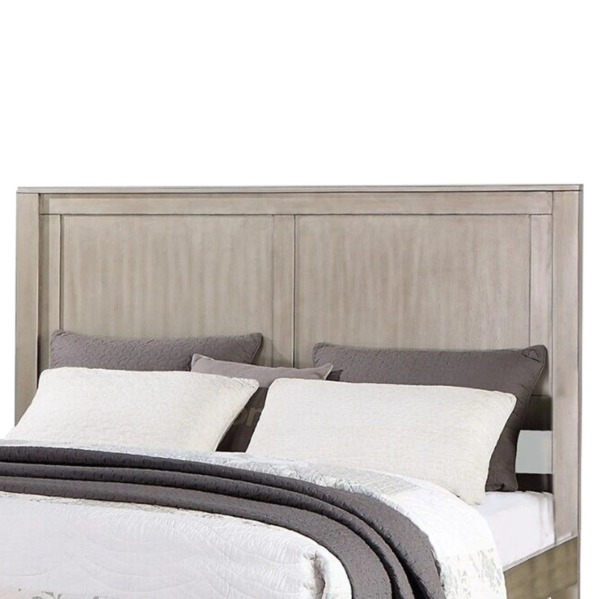 Benjara Kali Platform California King Bed, Panel Rectangular Design, Light Tan Wood