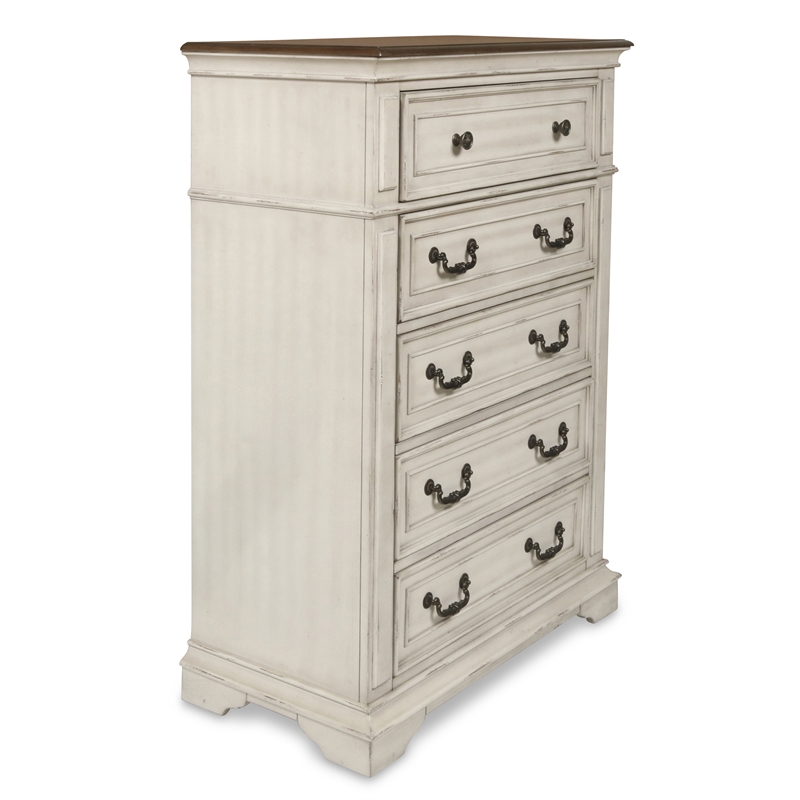 New Classic Anastasia 4-Piece Wood Cal King Bedroom Set with Chest in Ant White