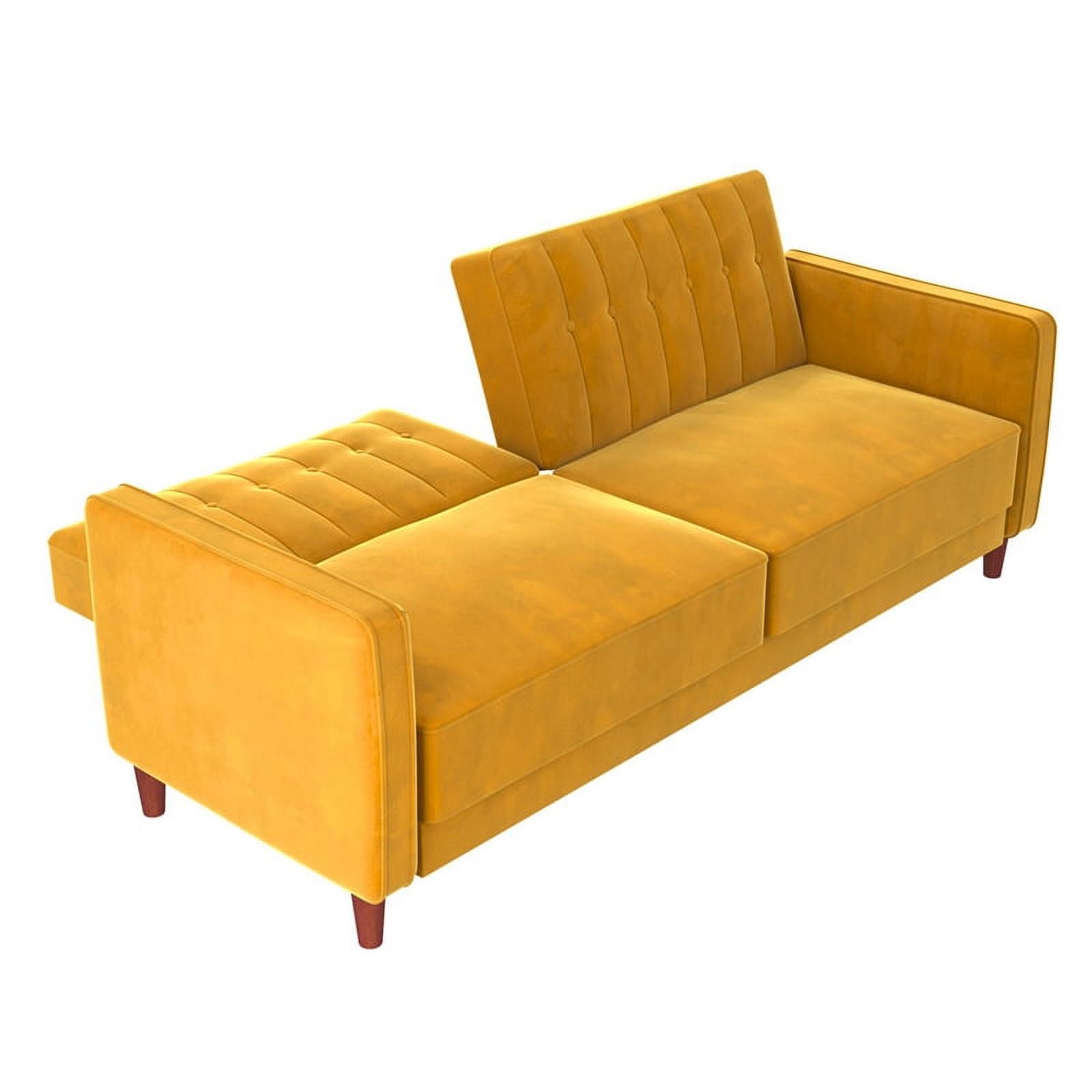 DHP Ivana Mid-Century Wood Tufted Transitional Velvet Futon in Mustard Yellow