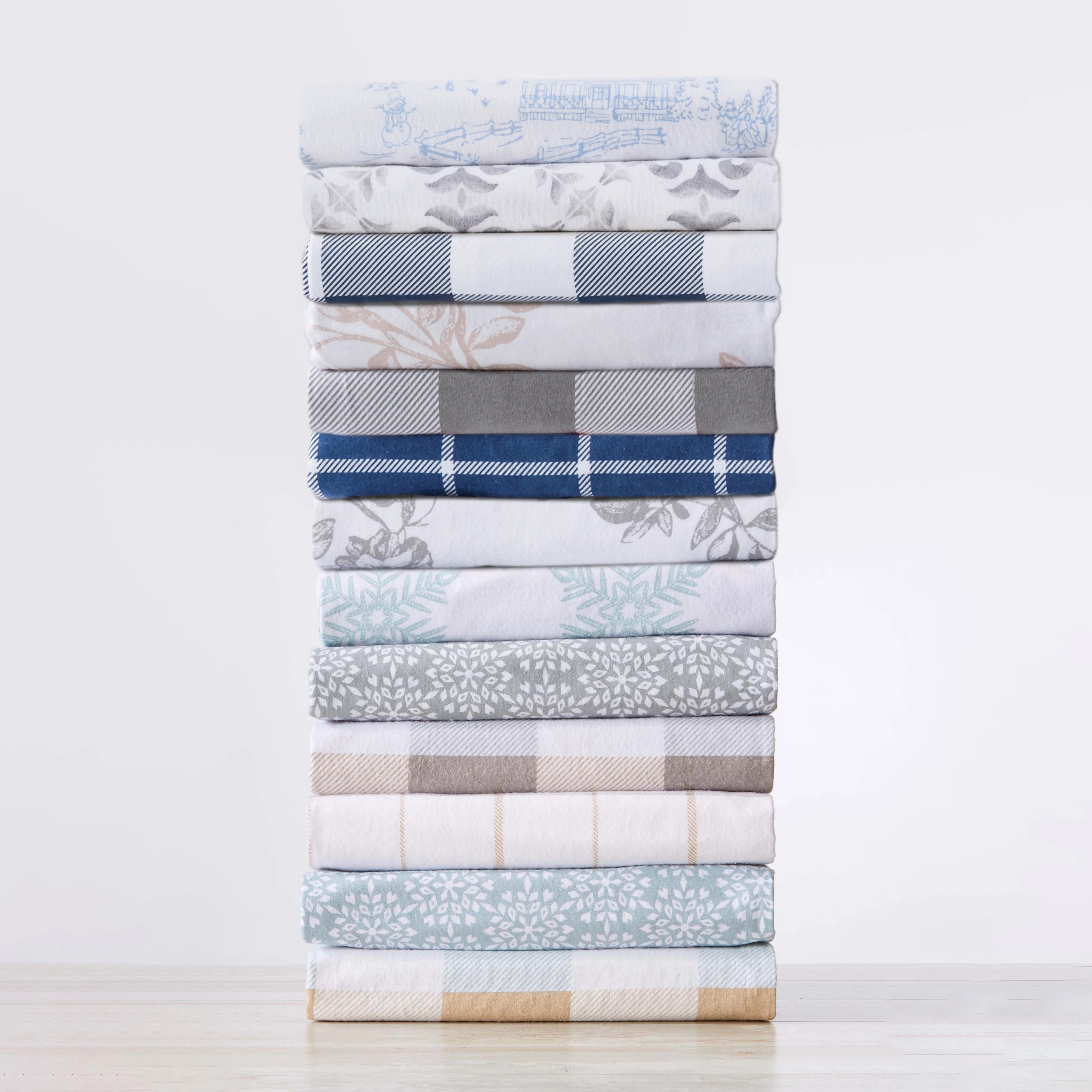 Great Bay Home Turkish Cotton Printed Flannel Sheet Set  (Queen, Snowflake - Simple White)