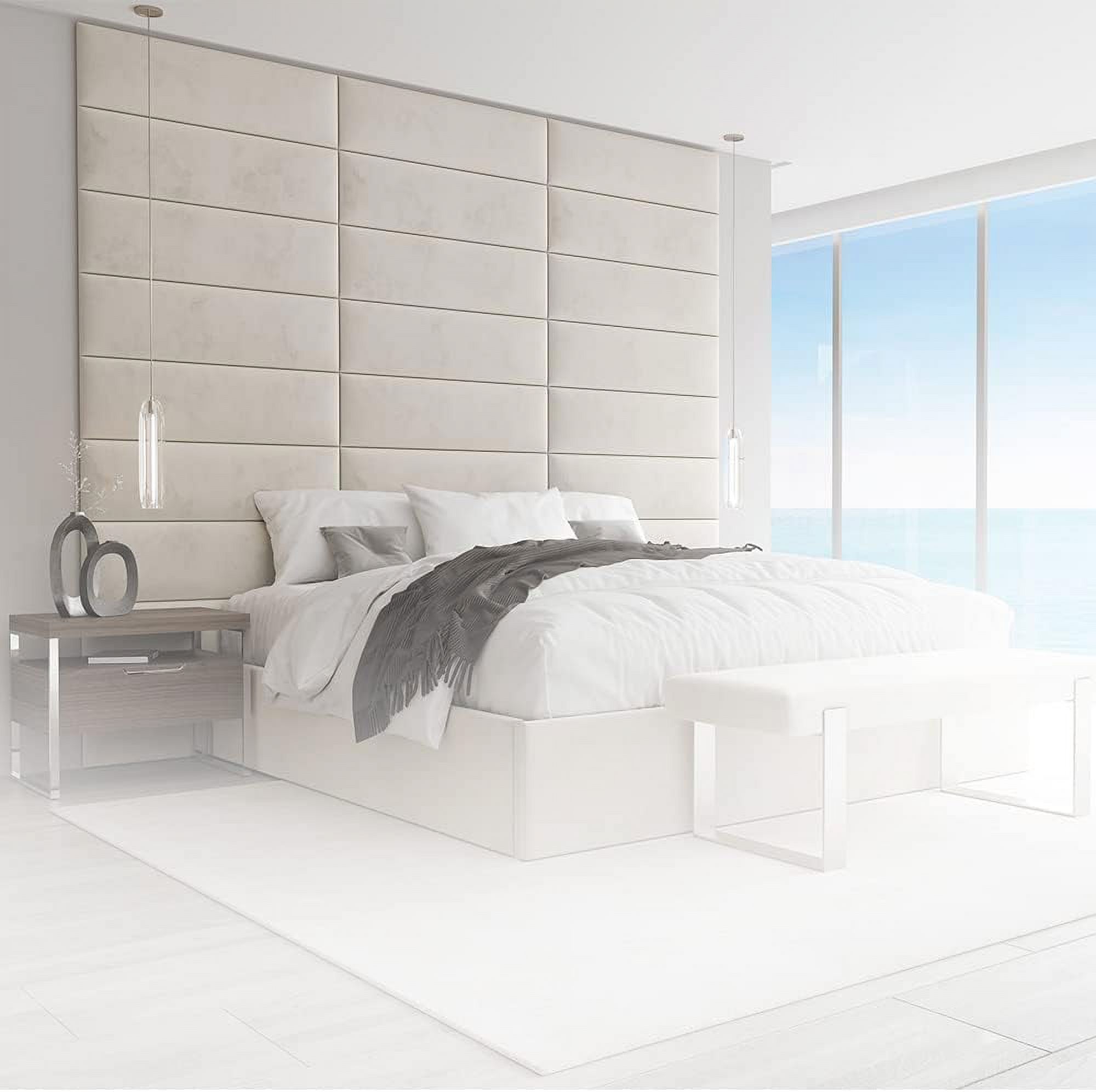 Upholstered Headboards - Accent Wall Panels - Velvet Ivory - /King - Set Of 4 Panels (Each Individual Panel 39