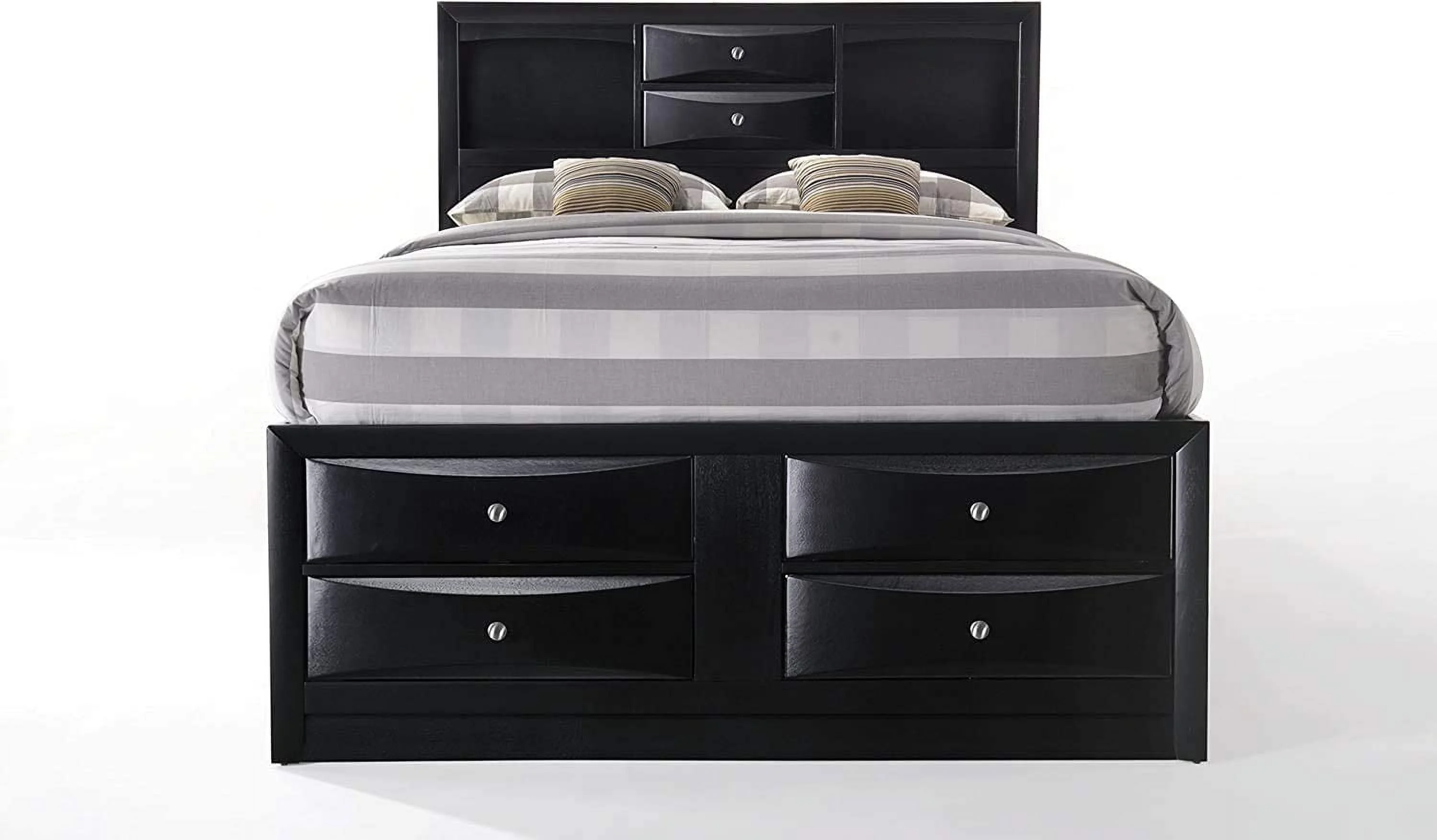 Bowery Hill Transitional Design Queen Size Bed with Storage, Headboard Bookcase in Black