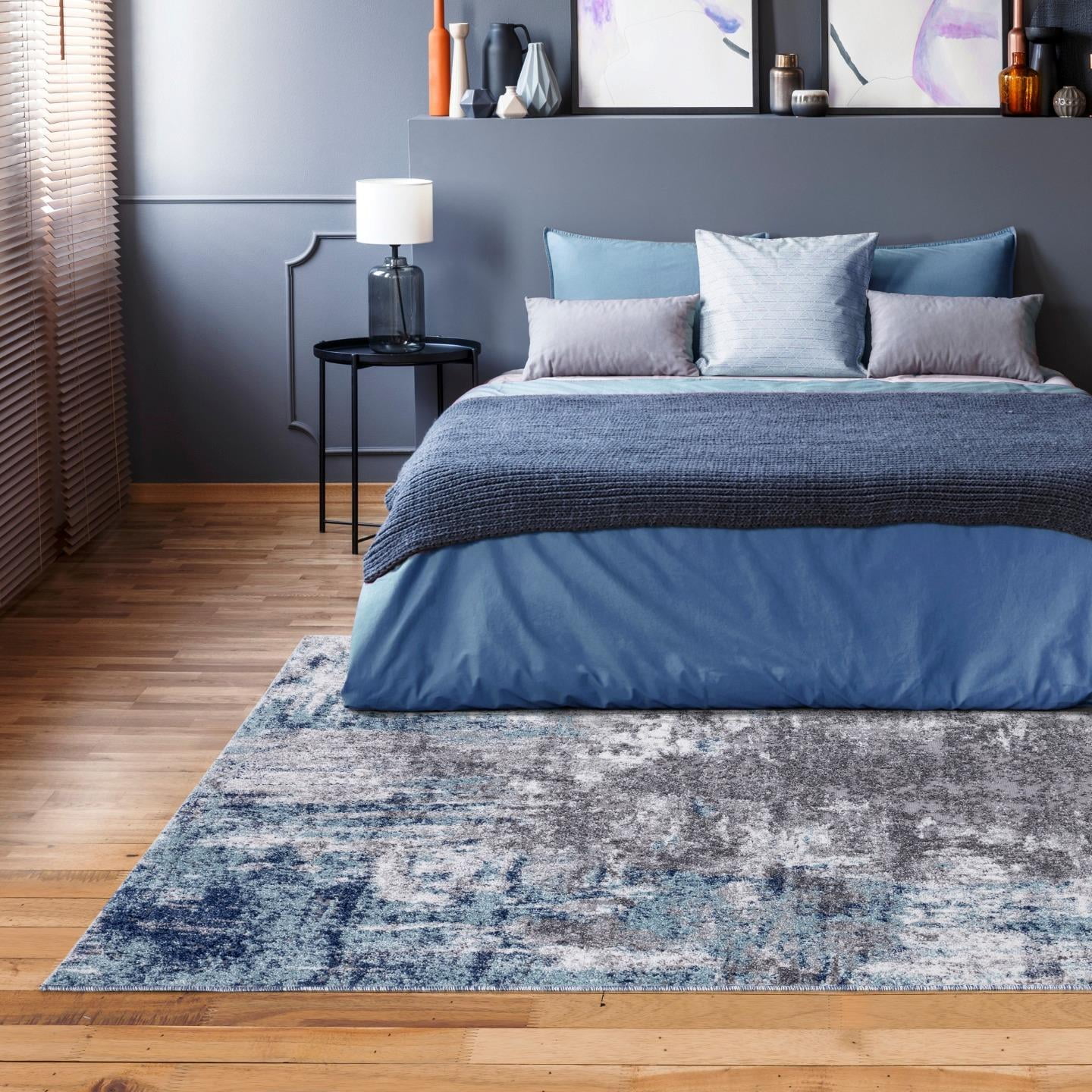 Luxe Weavers Euston Collection Abstract Area Rug 7680 Dark Blue, Light Blue 8x10