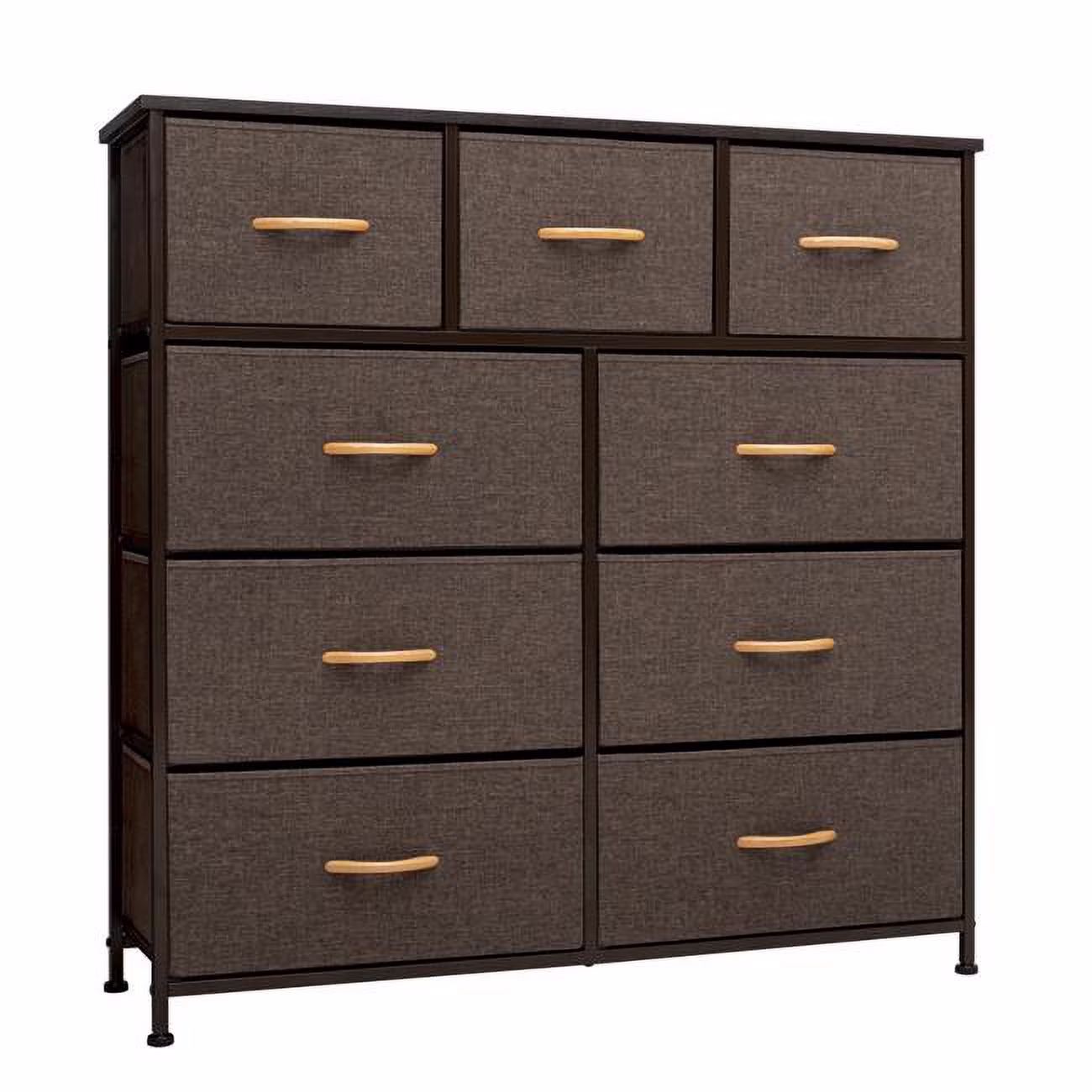 HomeRoots 484699 39 in. Brown Steel & Fabric Nine Drawer Triple Dresser