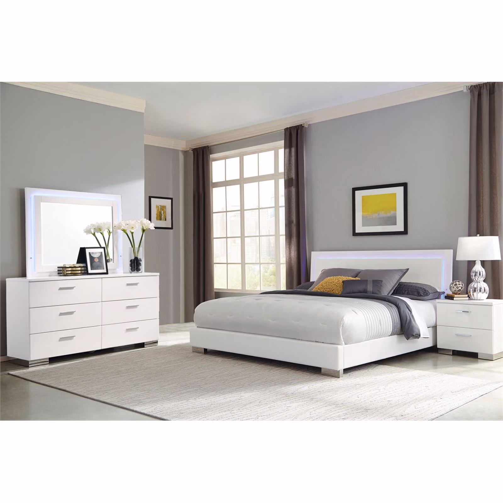 Pemberly Row 4-Piece Faux Leather California King Bedroom Set in White