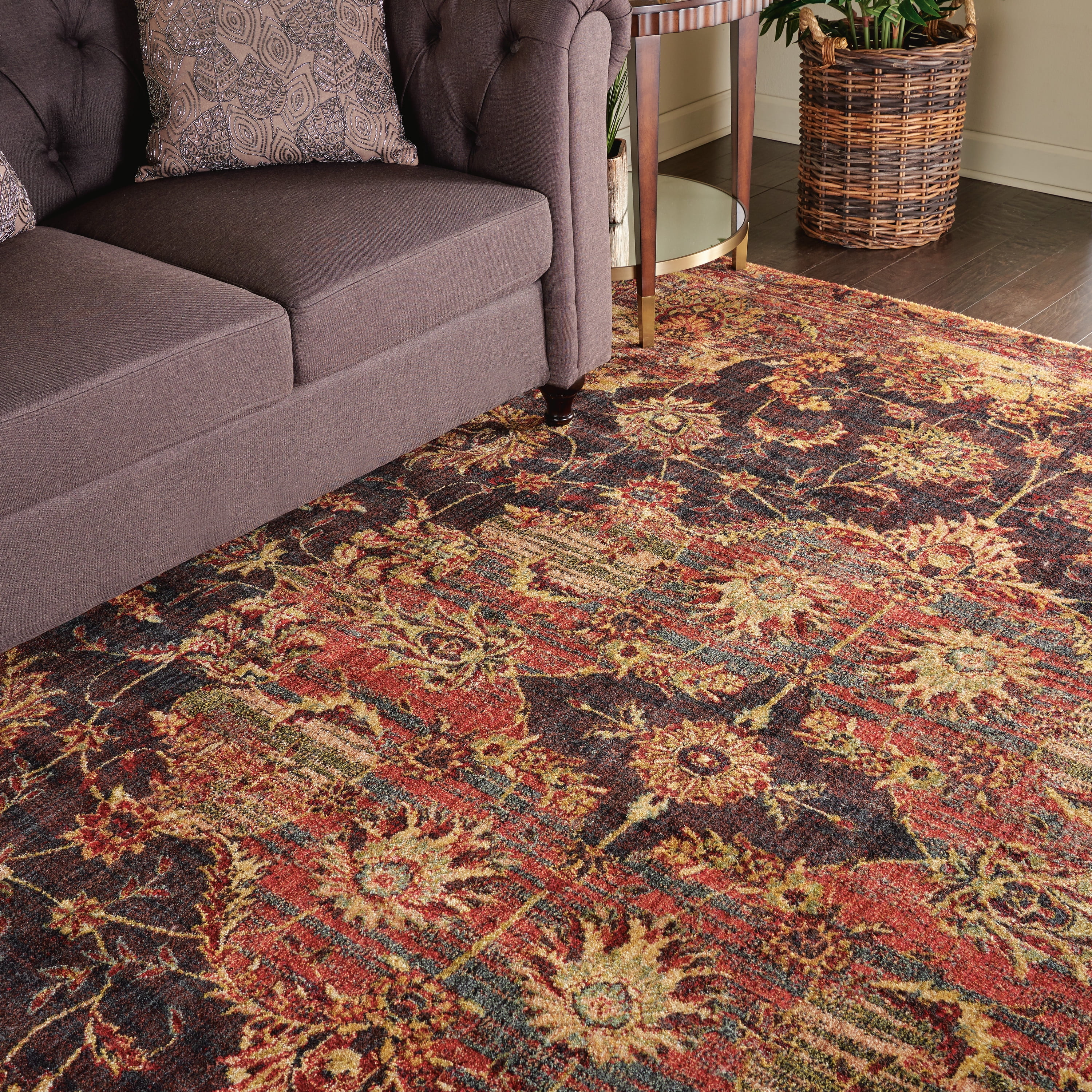 Nourison Jewel All-over Design Loomed Area Rug, 9' x 12', Serged Edges, Distressed Finish, Low Pile, Easy-Care Fibers