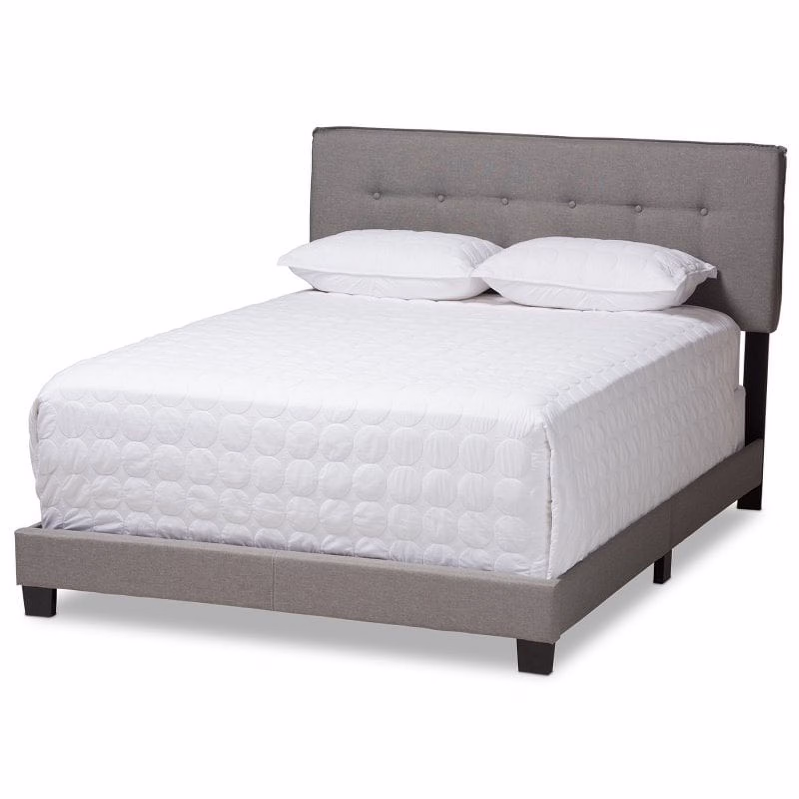 Bowery Hill Traditional Upholstered Fabric Tufted Full Bed in Light Grey