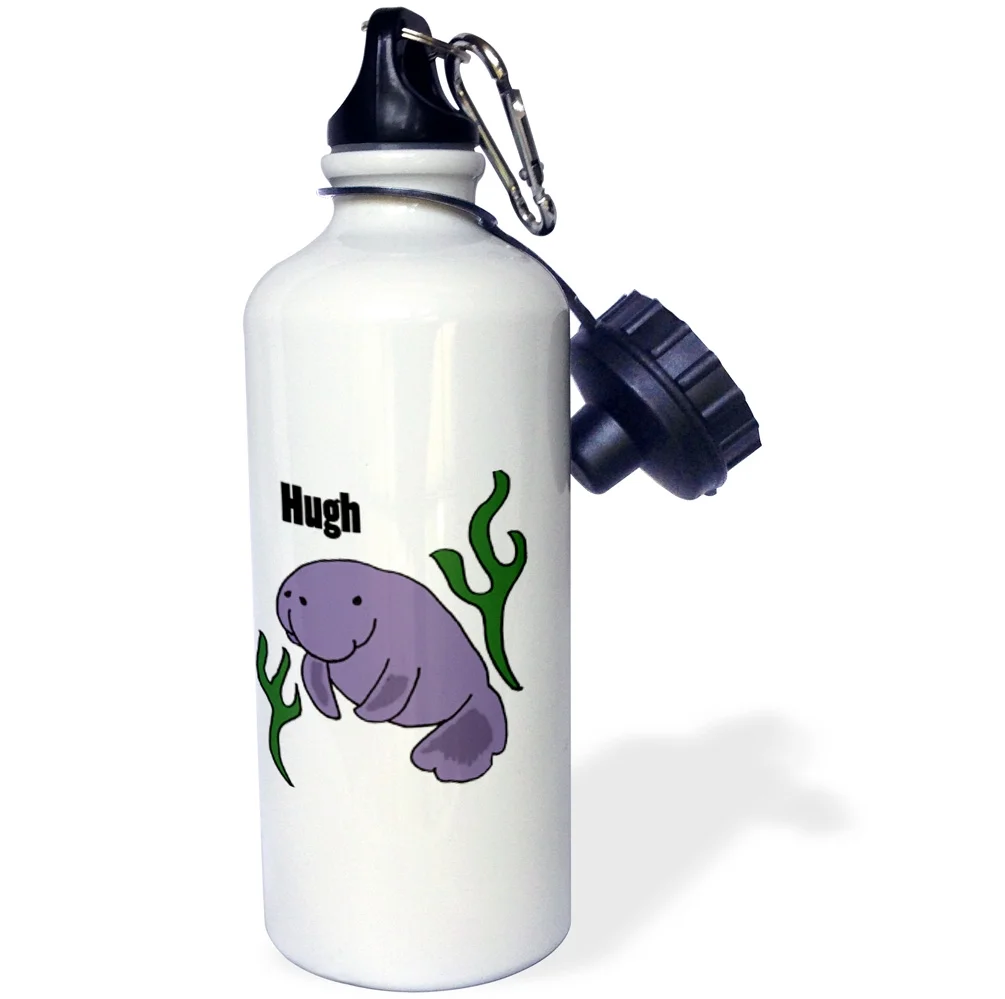 3dRose Funny Hugh Manatee Pun Cartoon Design - Water Bottle, 21-ounce