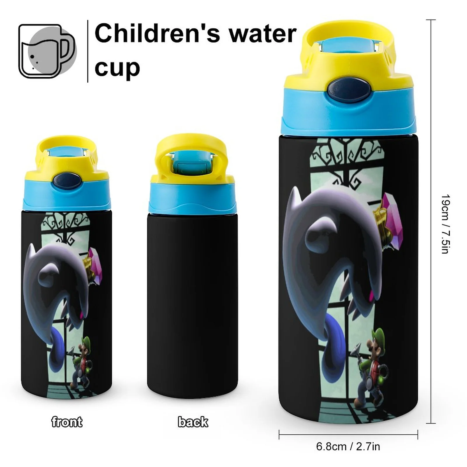 Cartoon Adventure Luigi's Mansion Kid's Insulated Water Bottle With Straw Vacuum Stainless Steel Cup Leak-Proof Children Toddler Thermoses