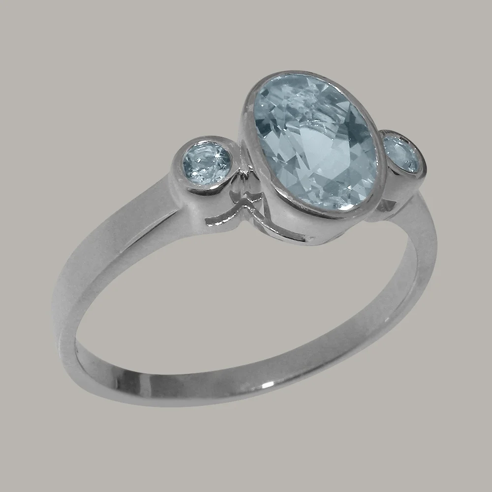 LBG British Made 18k White Gold Natural Aquamarine Womens Anniversary Ring - 33 size options - Size 10