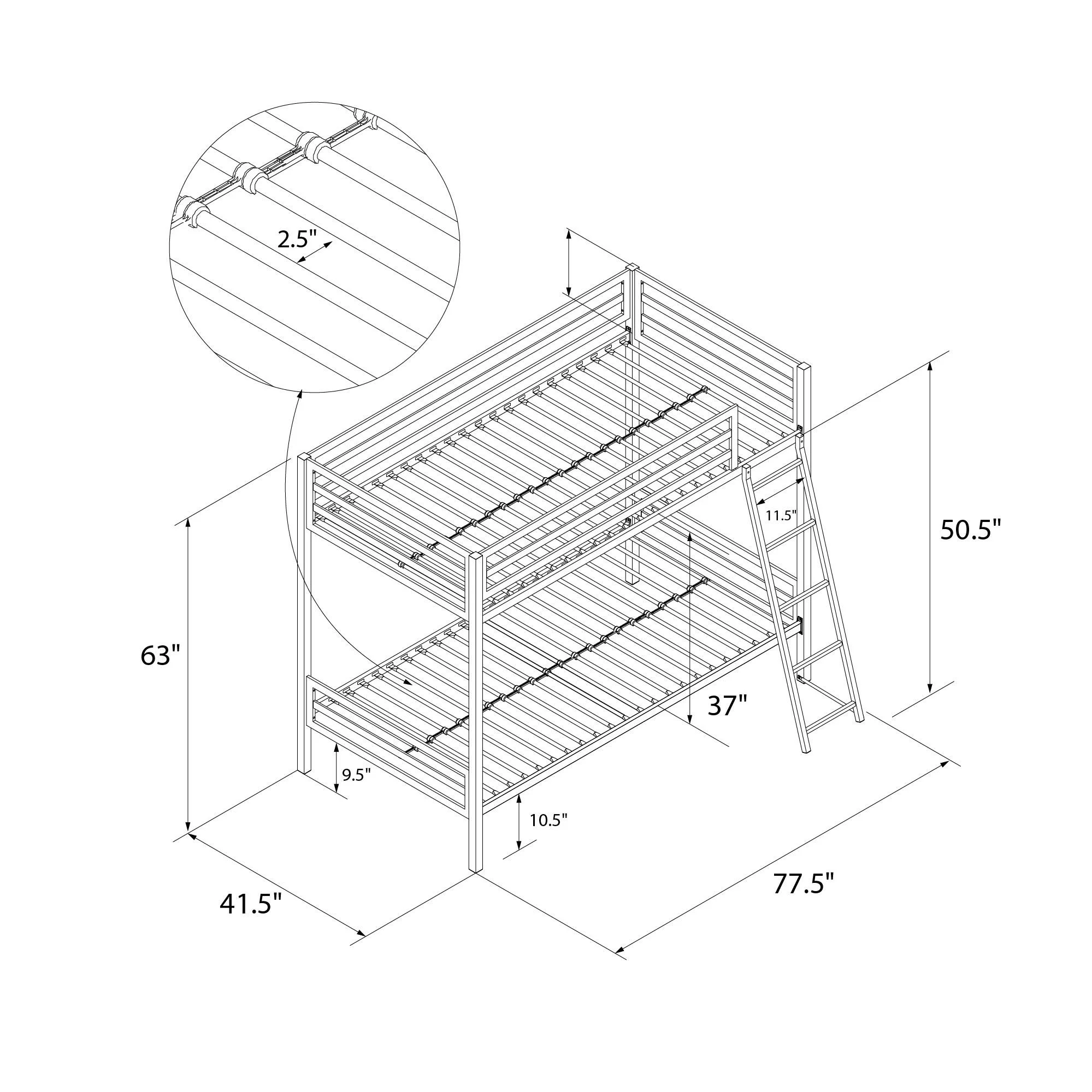 Novogratz Maxwell Twin-Over-Twin Metal Bunk Bed with Ladder and Guardrails, Easy Assembly, Navy Blue