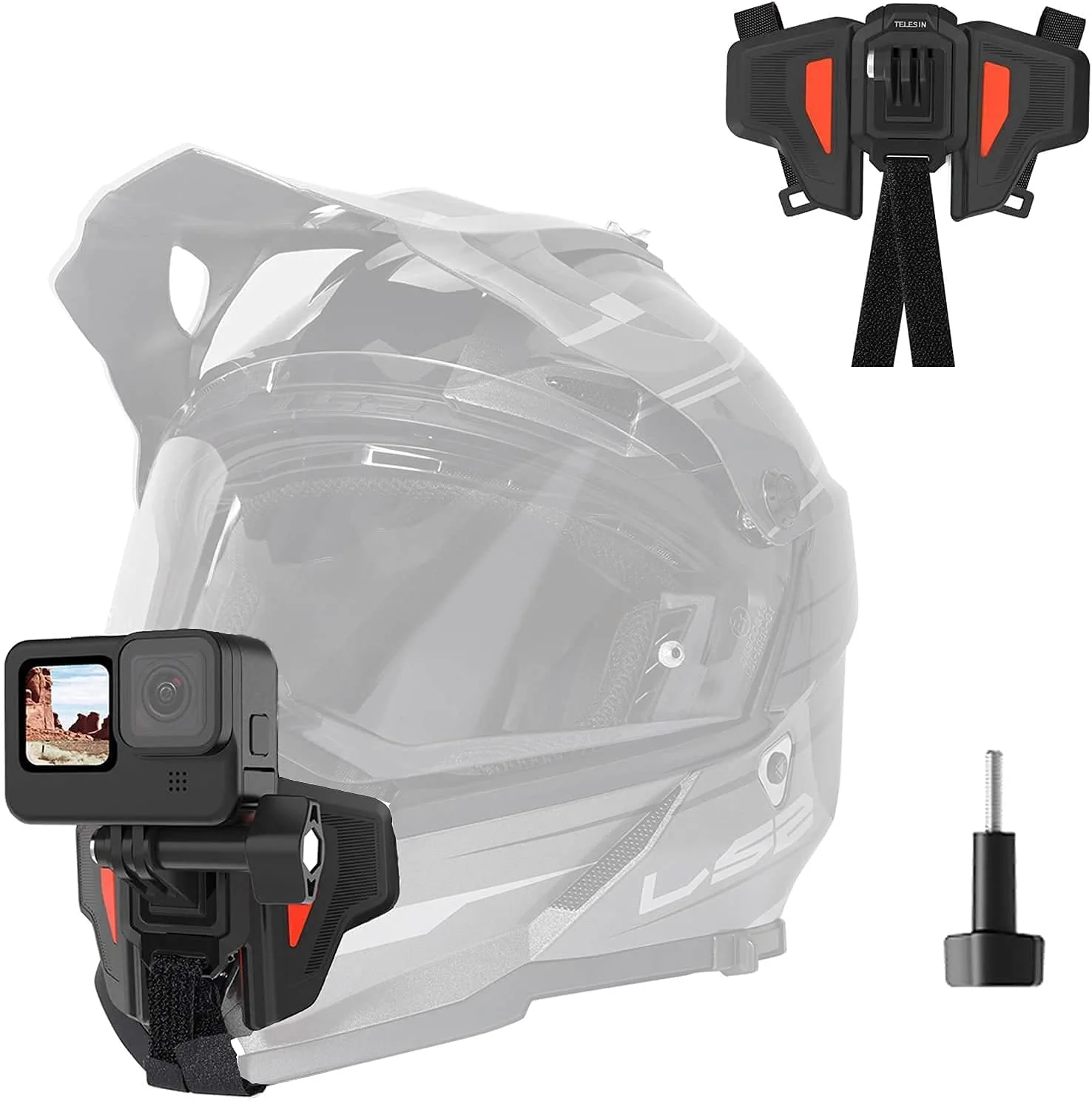 Motorcycle Helmet Strap Full Face Front Chin Mount for GoPro Hero 11 Hero10/9/8/7/6/5 DJI Osmo Action and Most