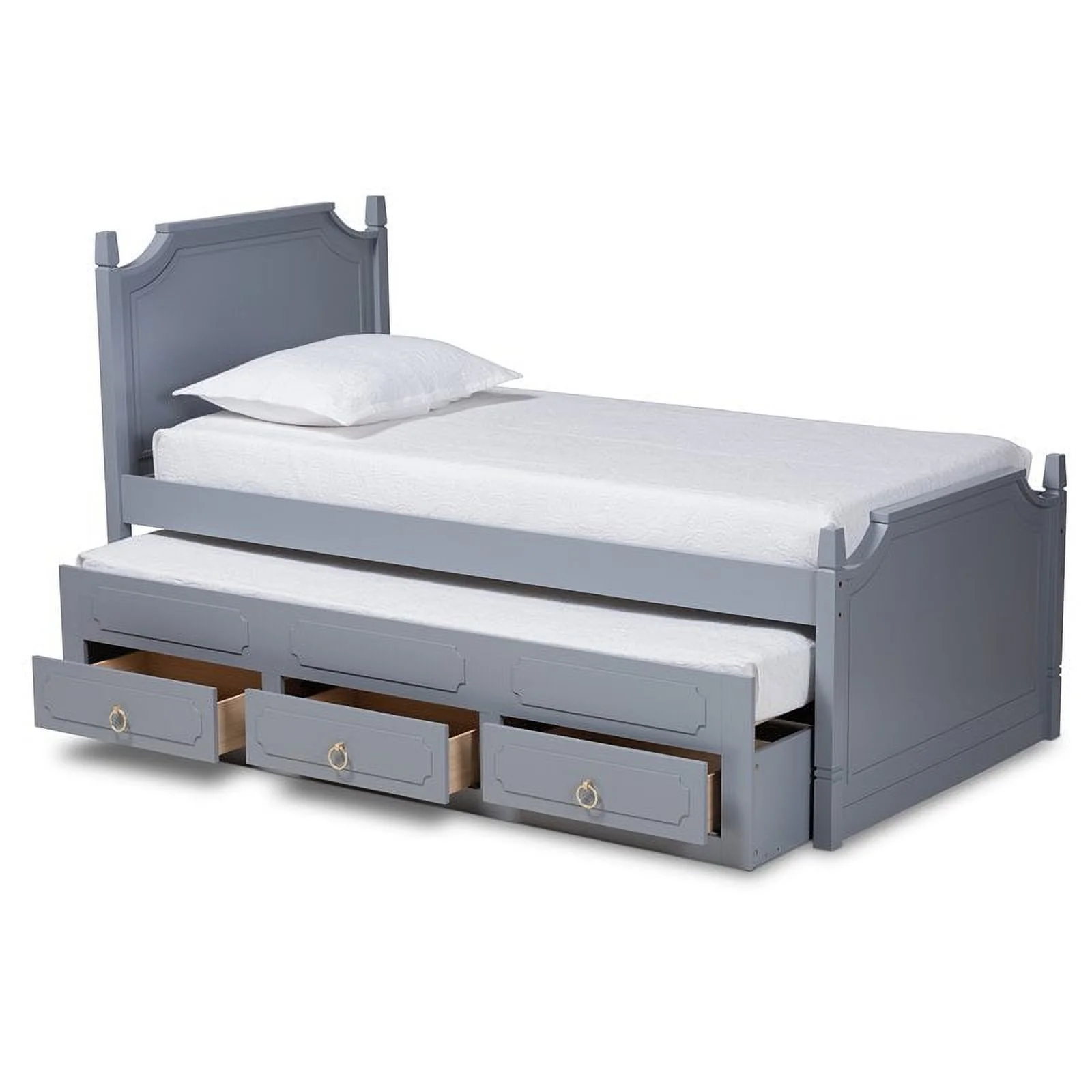 Bowery Hill Traditional Wood Twin Size Storage Bed with Trundle in Gray