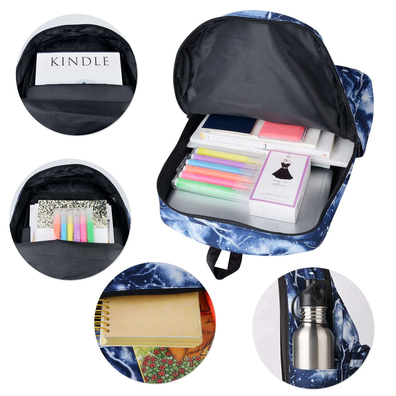 Lightning Print Canvas School Travel Laptop Backpack Rucksack Daypack Bags (Blue)