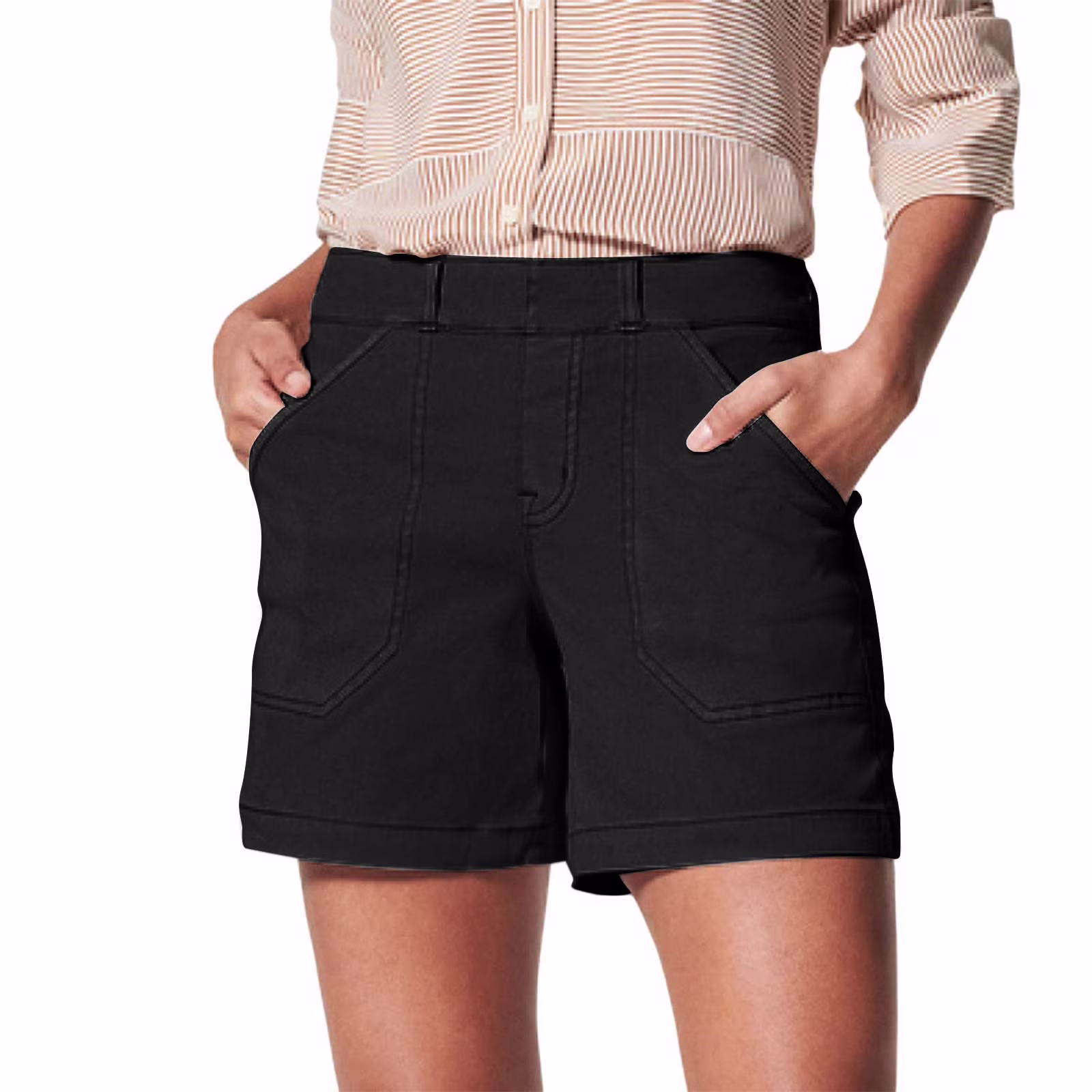 Akiihool Workout Shorts Women's Comfort Modern Pull-On Bermuda Short with Pockets (Black,S)