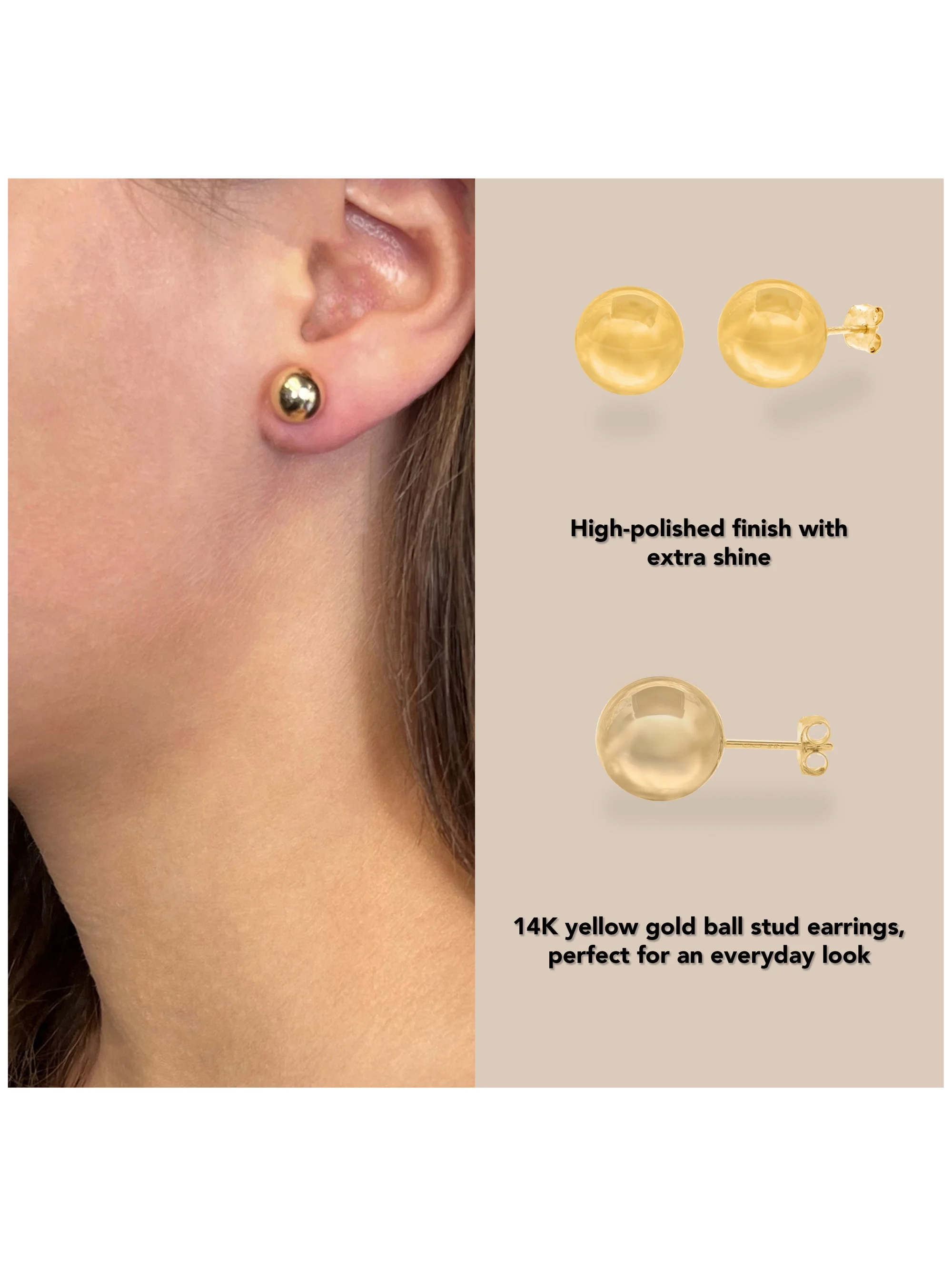 Rachel Koen Bead Ball Stud Earrings 14K Yellow Gold 9mm