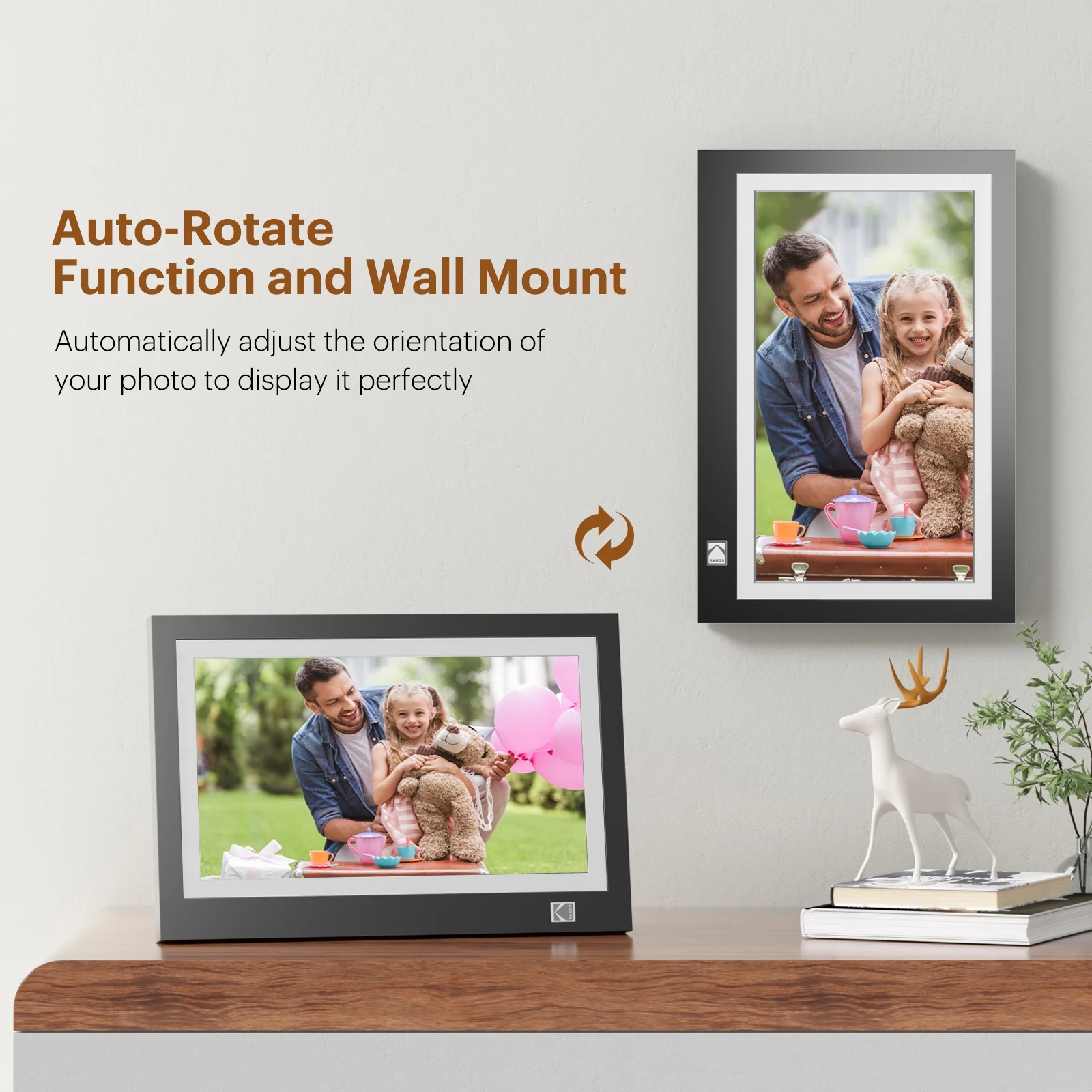 KODAK FHD Digital Photo Frame，11.6-inch Wood Tone Frame with Wi-Fi Enabled，Black