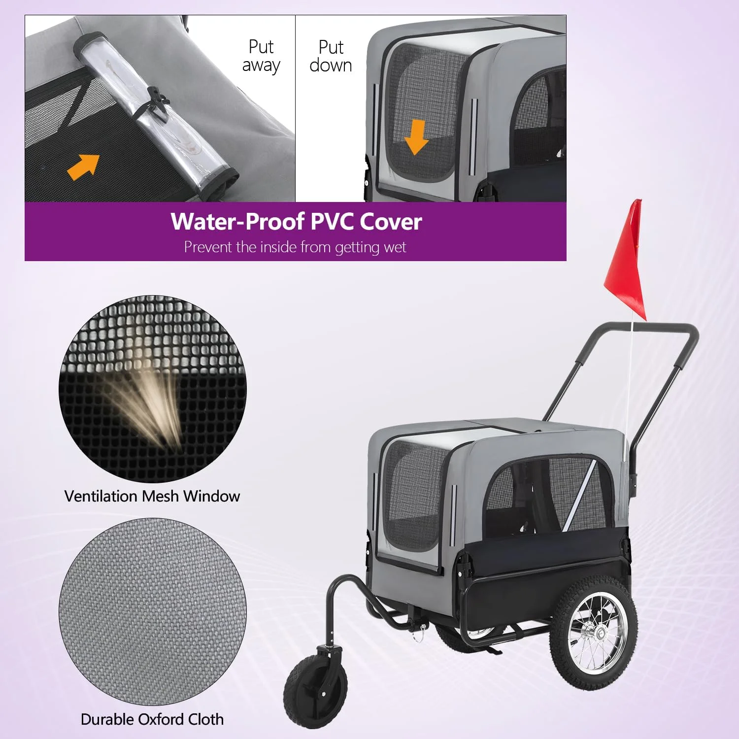 Dkelincs 3 Wheels Pet Stroller 2-in-1 Dog Stroller Dog Bike Trailer Jogger Wagon Bicycle Carrier for Medium Large Dogs, Gray