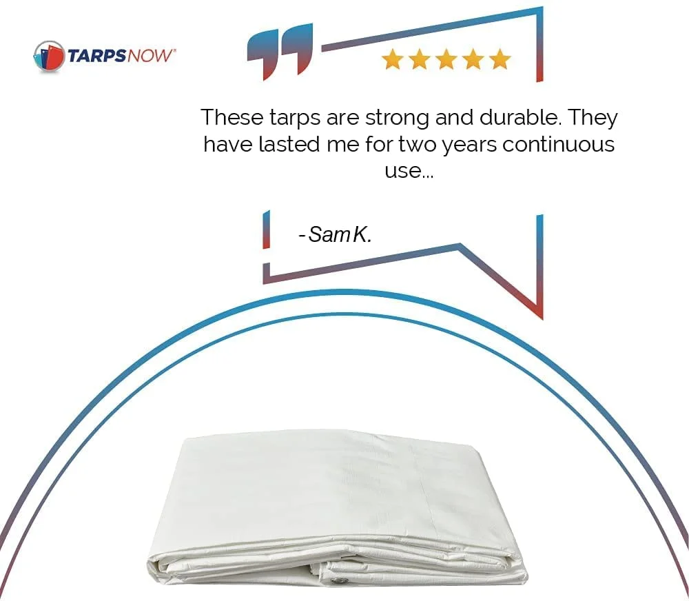 Tarps Now Waterproof Poly Tarps, 12 Mil Heavy Duty Tarp - White (6’x8’)