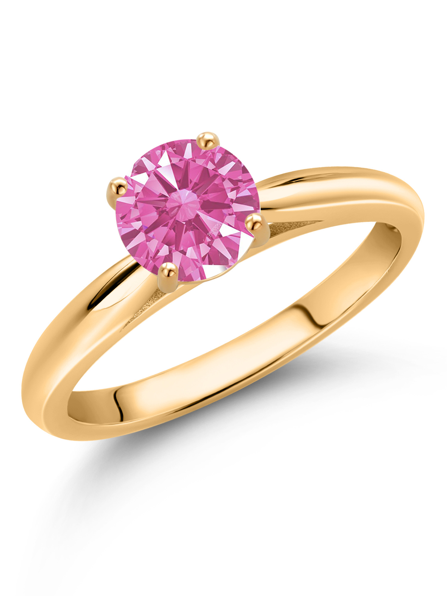 Gem Stone King 0.84 Ct Round Pink Zirconia 10K Yellow Gold Solitaire Engagement Ring