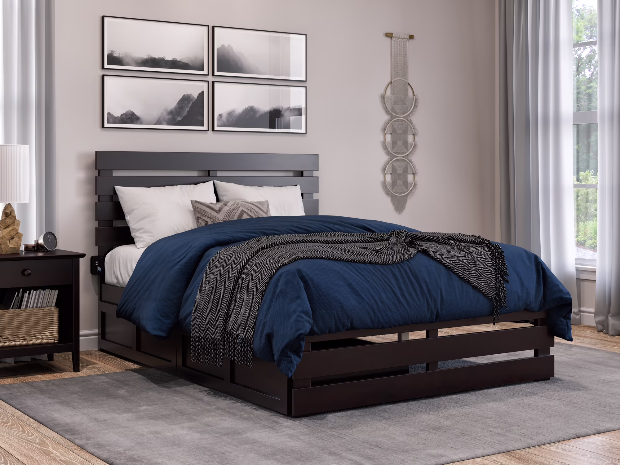 AFI Oxford Full Wood Platform Bed with Headboard Footboard & 2 Storage Drawers, Espresso