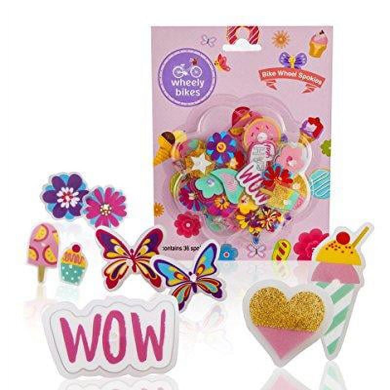 bike wheel spokes kit by wheely bikes 36 different designs | cute biking accessories for kids | colorful bicycle spokes decorations | cool cycling gear gift for girls | spoke beads attachments