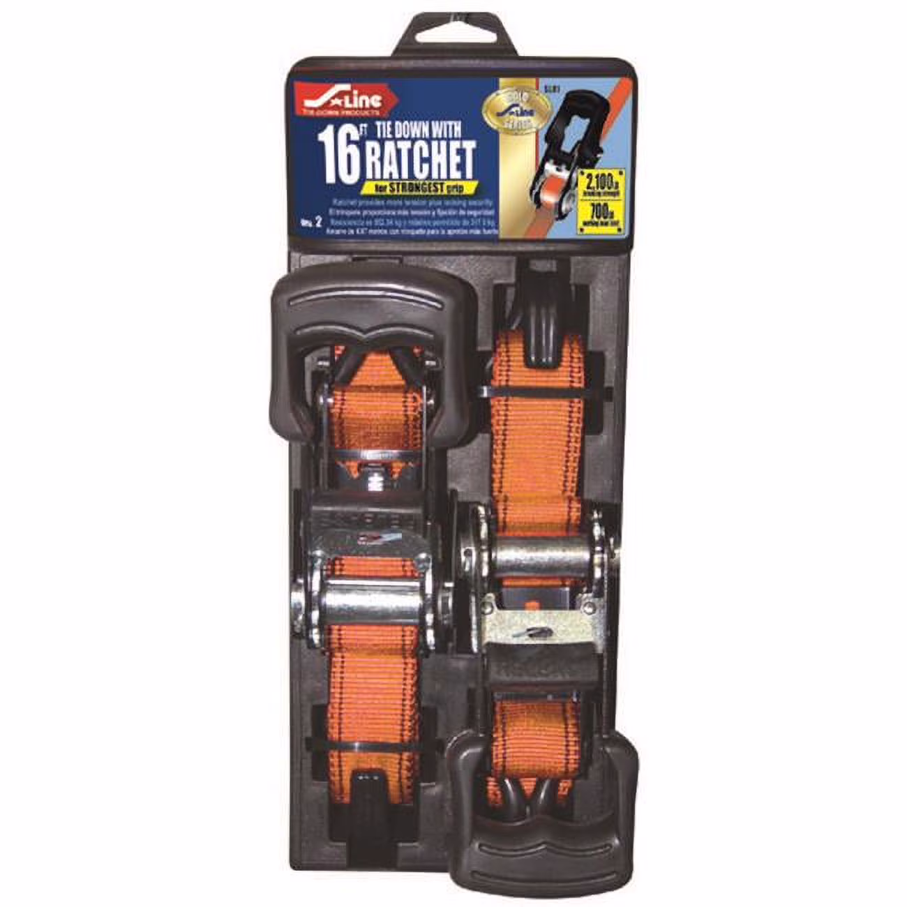 HD Ratchet with Molded Handle & J Hooks, 1.25 in. x 16 ft. - Pack of 2