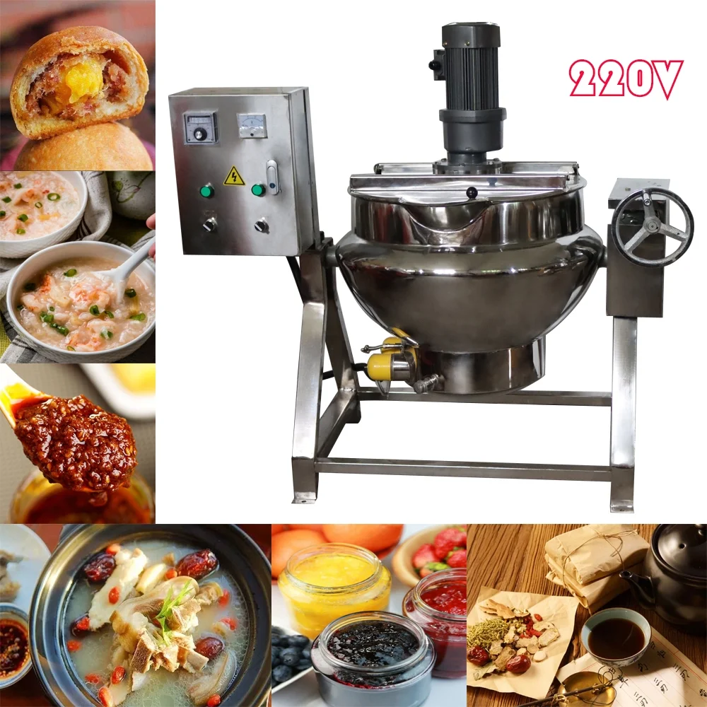 Intsupermai Electric Jacketed Kettle Tiltable Jacketed Pot with Mixer Stainless Steel 13 Gallon 220V