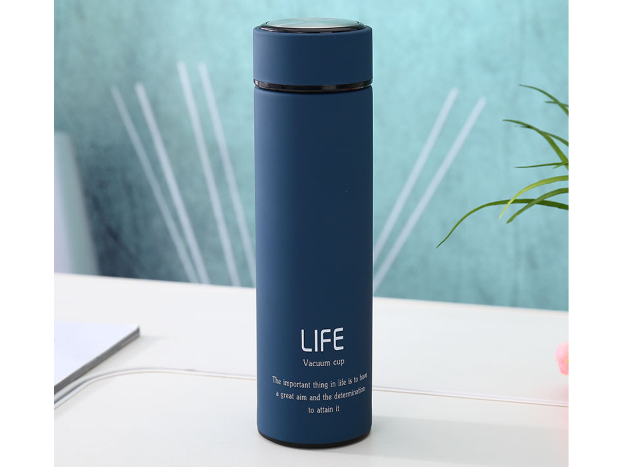 LIFE Vacuum Insulated Stainless Steel Water Bottle Double Walled Thermos with Lanyard Frosted Matte Flask(Gold)