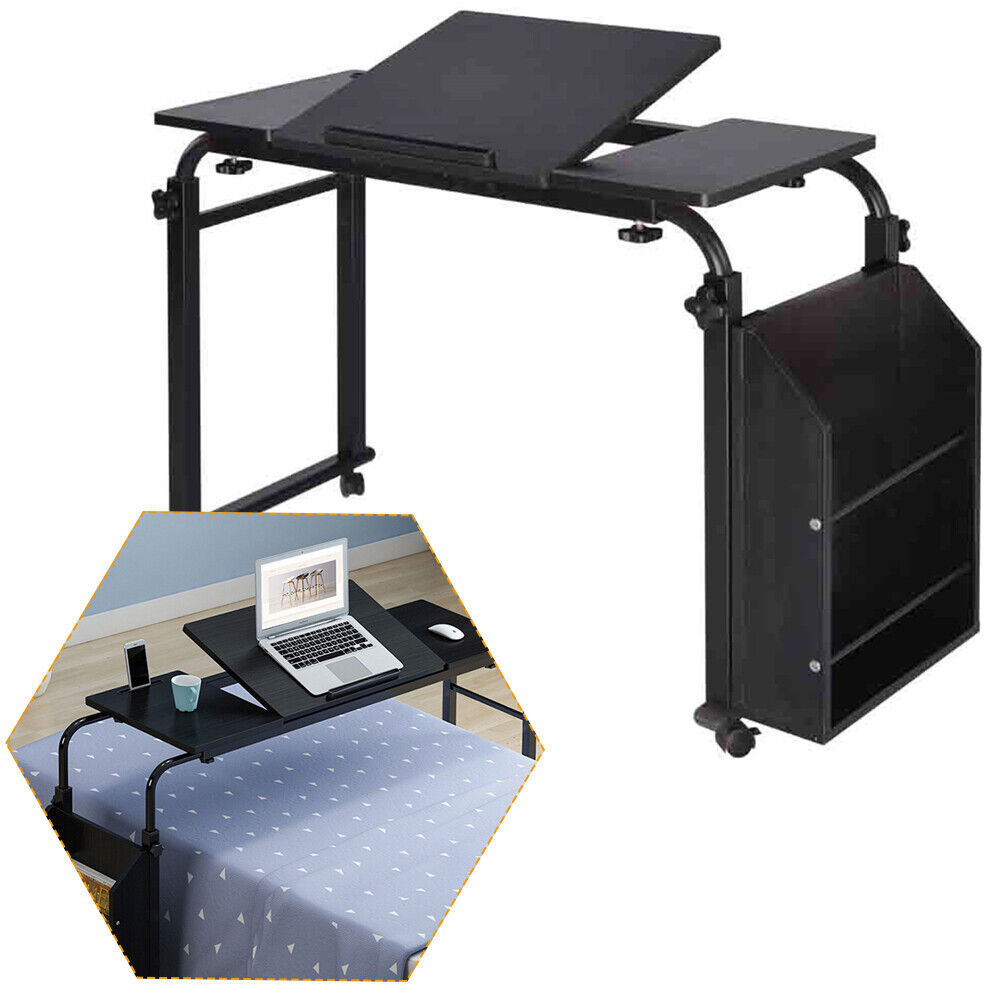 Mobile Laptop Rolling Laptop Computer Desk over Bed Table Stand Cart Adjustable Height Black