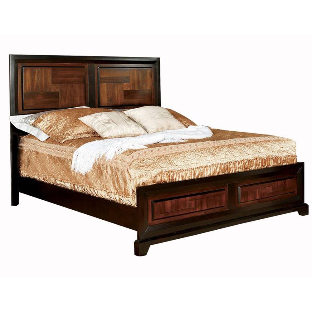 Transitional Style Eastern King Wooden Parquet Design Bed, Brown- Saltoro Sherpi