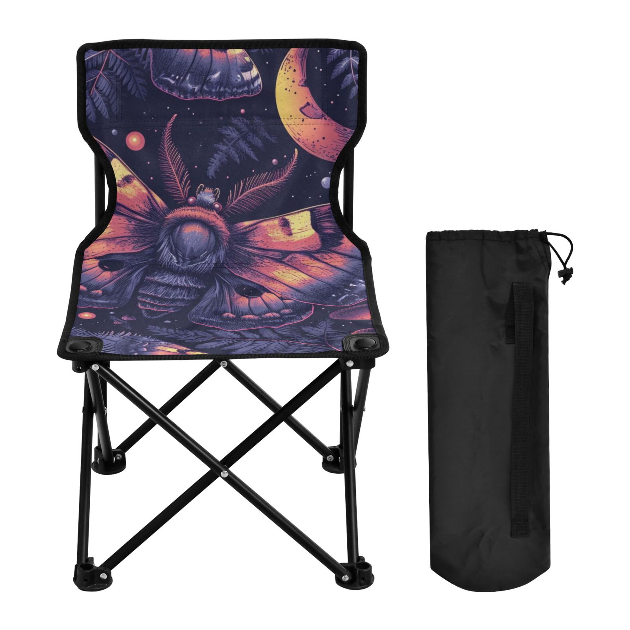 Butterfly Skeleton Skull Head Portable Camping Chair Outdoor Folding Beach Chair Fishing Chair Lawn Chair with Carry Bag Support to 220LBS