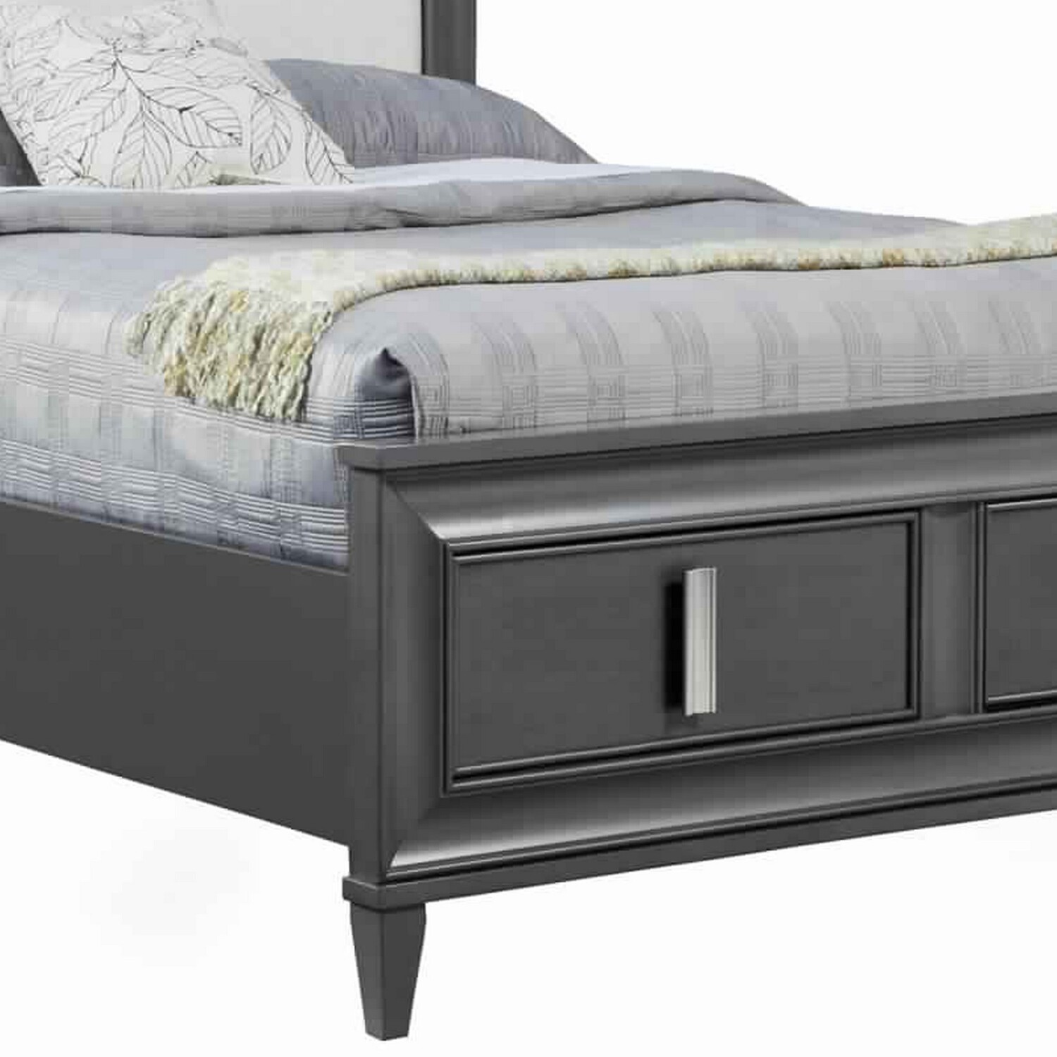 Transitional Standard King Storage Bed with Fabric Headboard Gray and Cream
