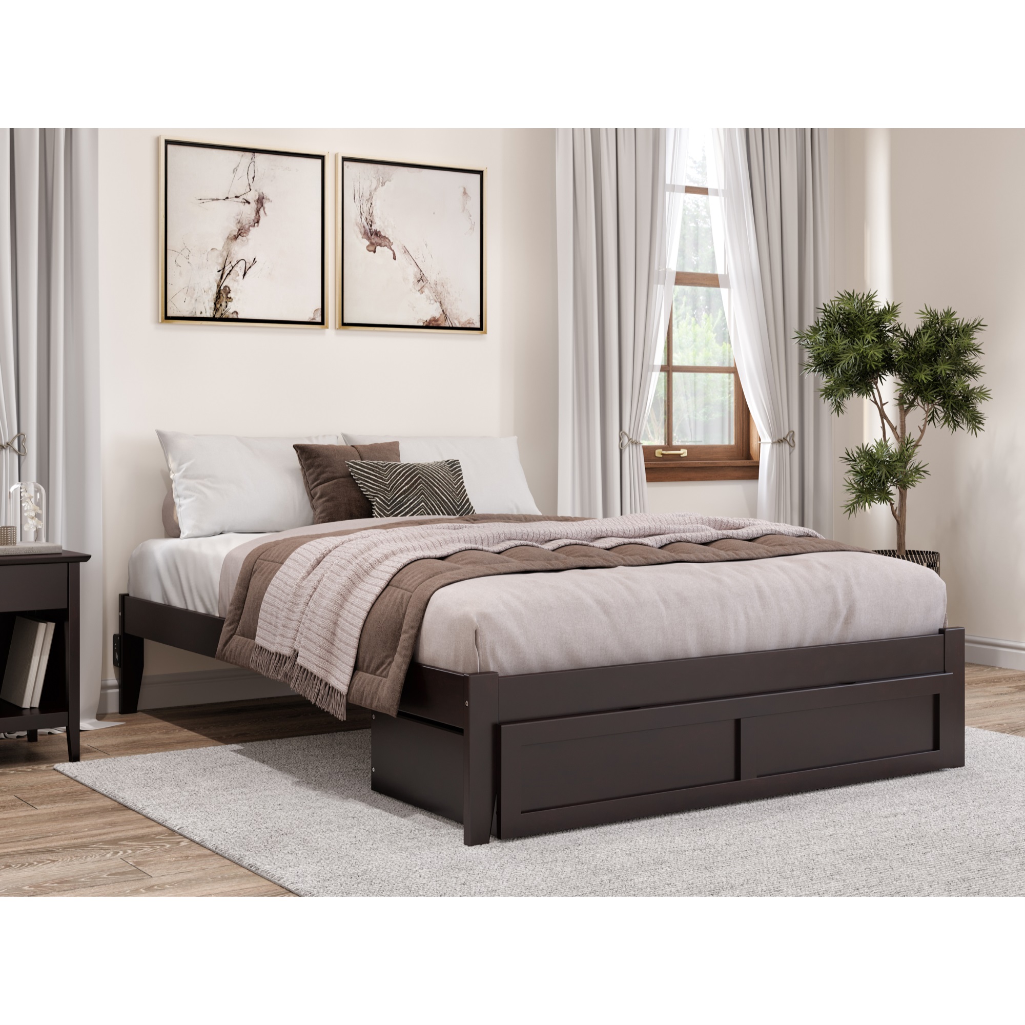 AFI Colorado Modern Wood Queen Bed with Foot Drawer in Espresso