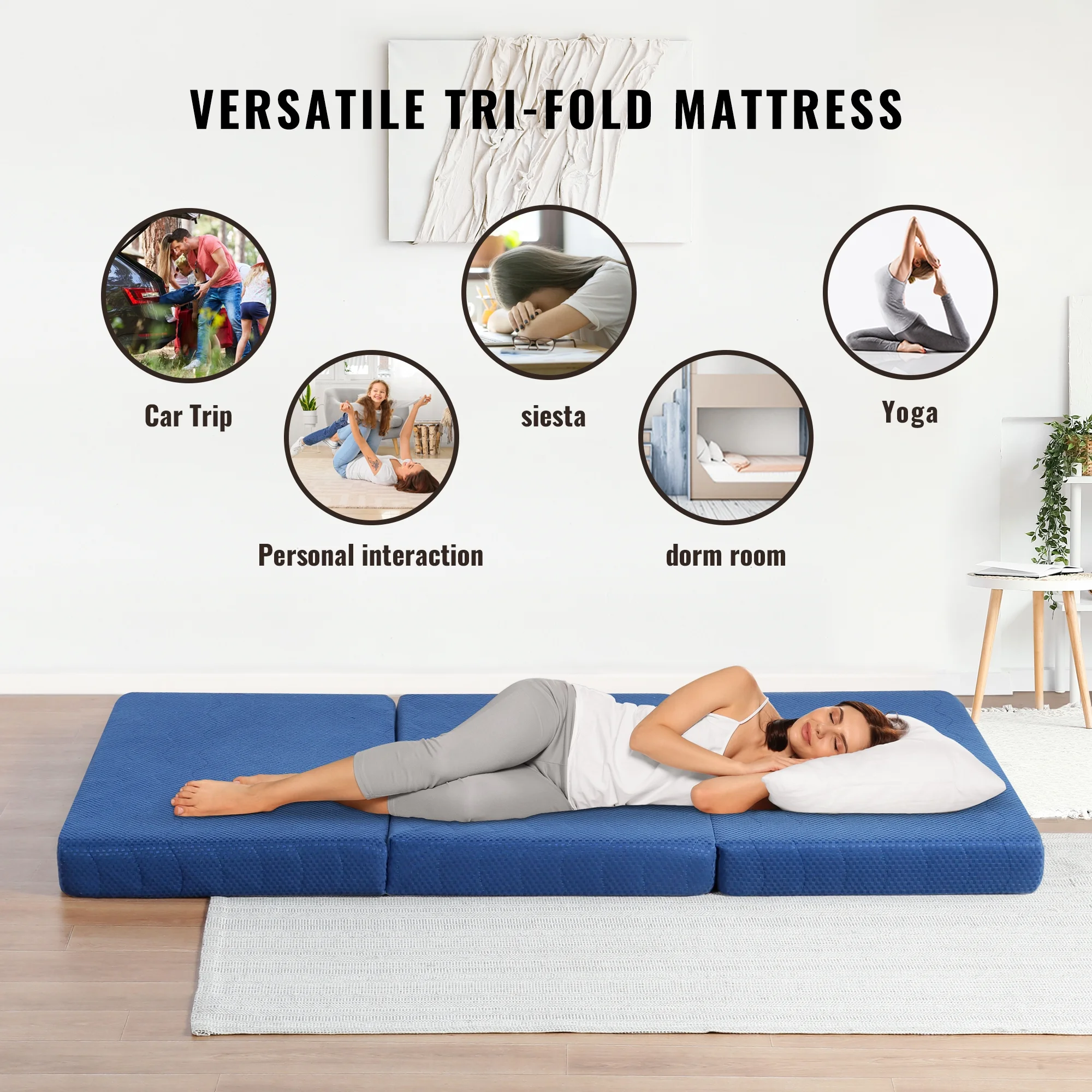 GrandRest 4'' Adult Tri-Fold Memory Foam Mattress, Blue, Narrow Twin