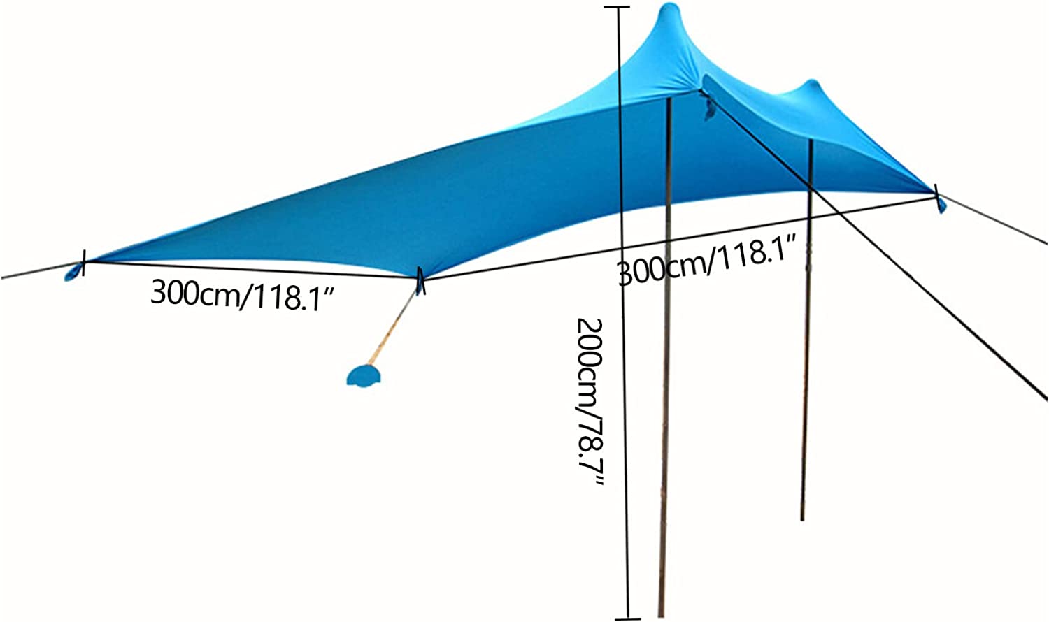 Miumaeov 10FT Beach Shade Tent Sunshade Family Tent Shelter Canopy Awning UV Blue