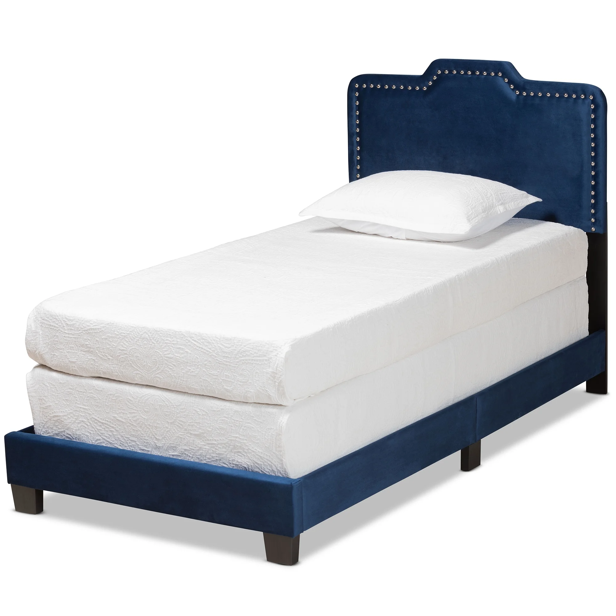 Baxton Studio Benjen Contemporary/Modern Velvet Back Support Panel Bed, Twin, Navy Blue/Black