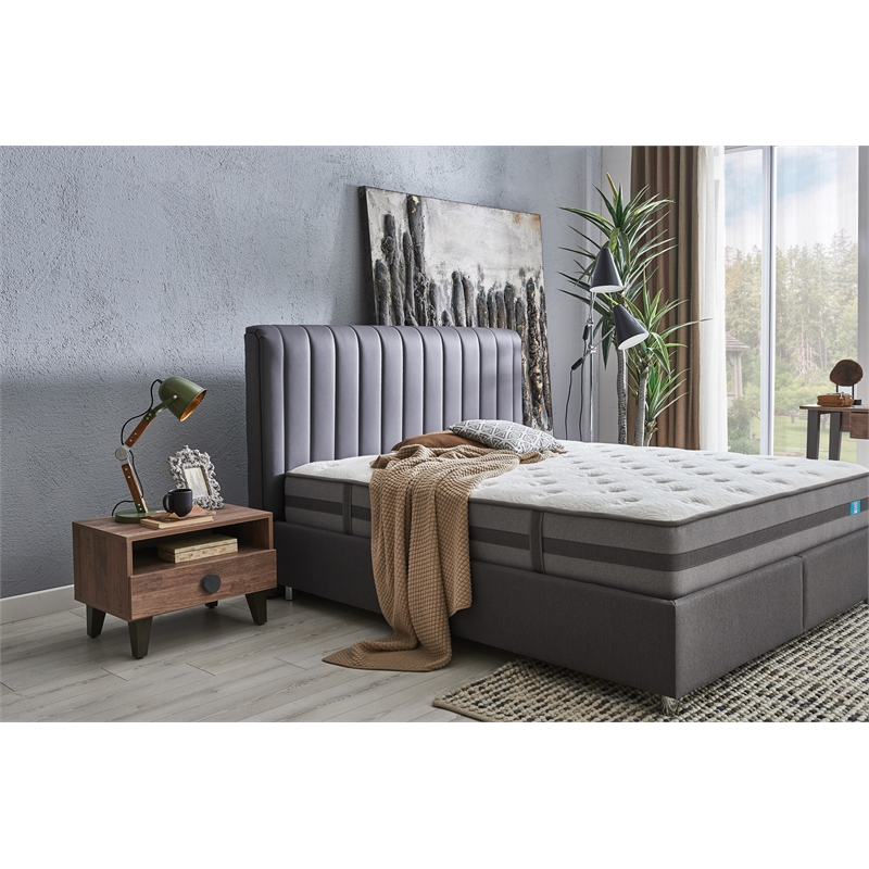 Yatas Bedding Somni Contemporary Wood & Fabric King Size Headboard in Black