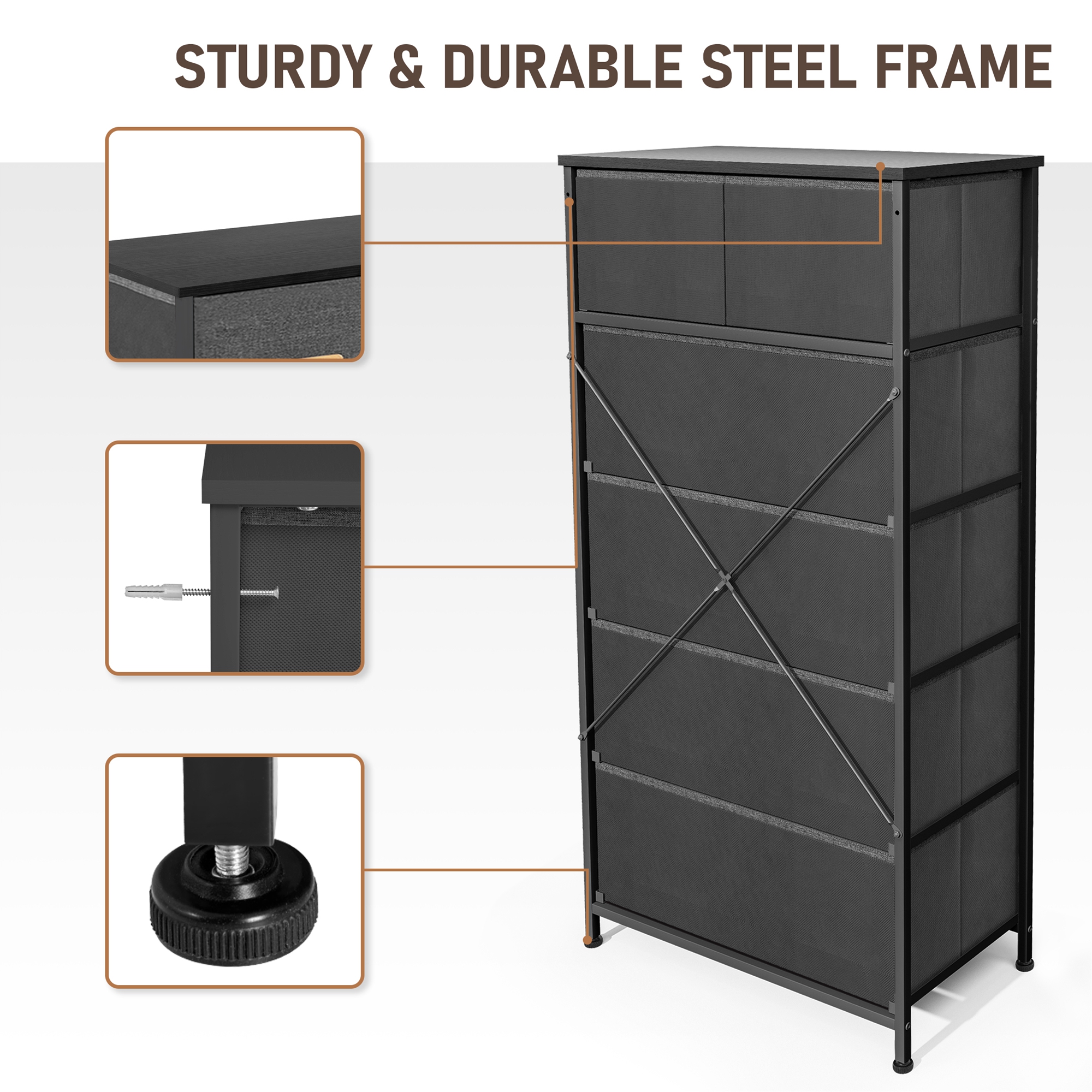 Vredhom Gray Indoor 6-Drawer Vertical Dresser Chest