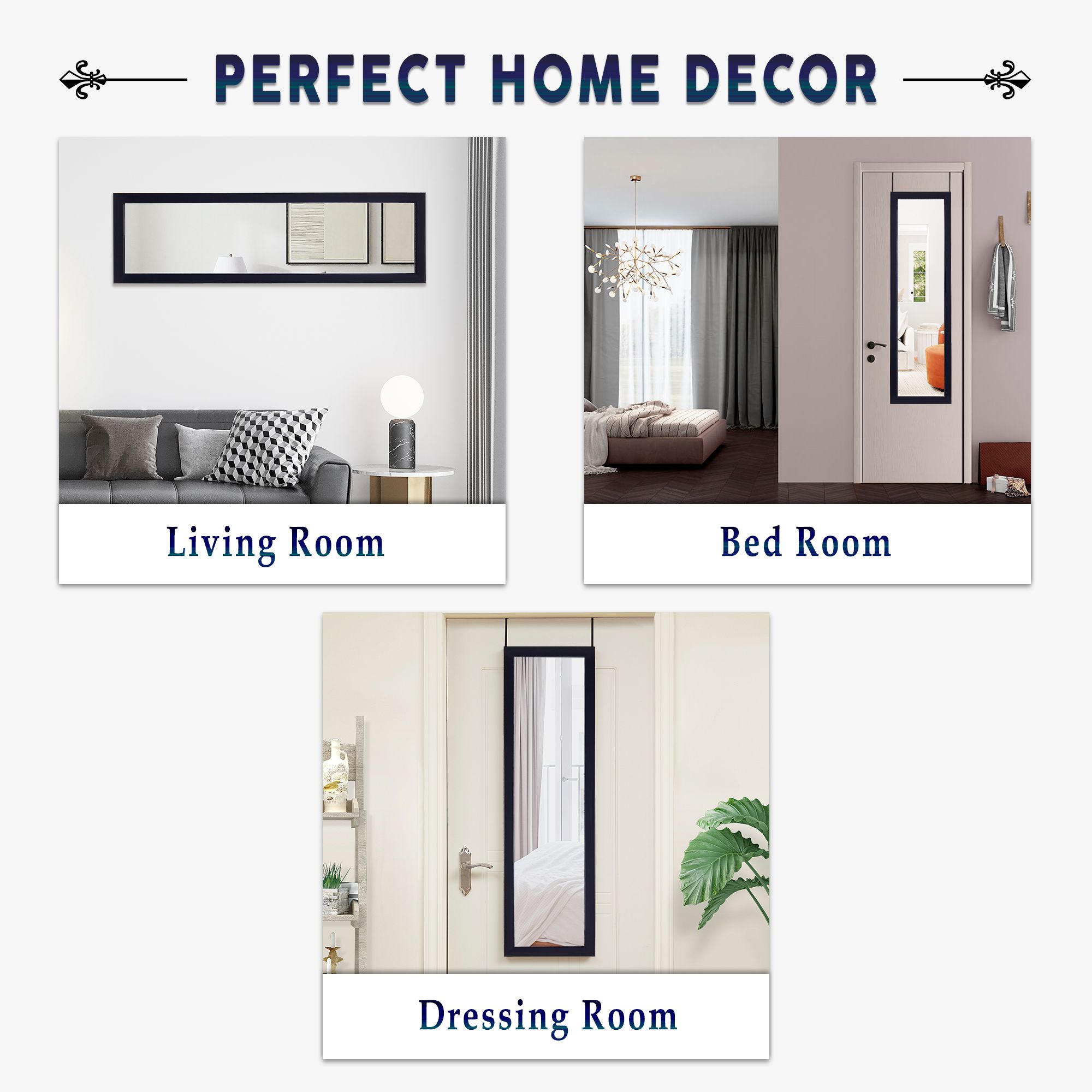 Door Mirror, Full Length Mirror, Wall Mirror, Over The Door Mirror, Door Hanging Mirror, Full Body Mirror For Door, Bathroom Mirror, Door Mirrors for Bedroom, Mirrors Wall Mirror - Black 42