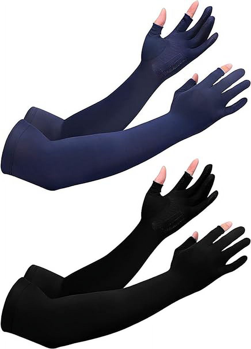 YHRY 2 Pairs Cooling Arm Sleeves with 2 Finger Holes, Protective Sun Sleeves, Gardening Sleeves Arm Protection, Anti Skid Design, for Fishing Driving Cycling Outdoor Sports Tattoo Cover