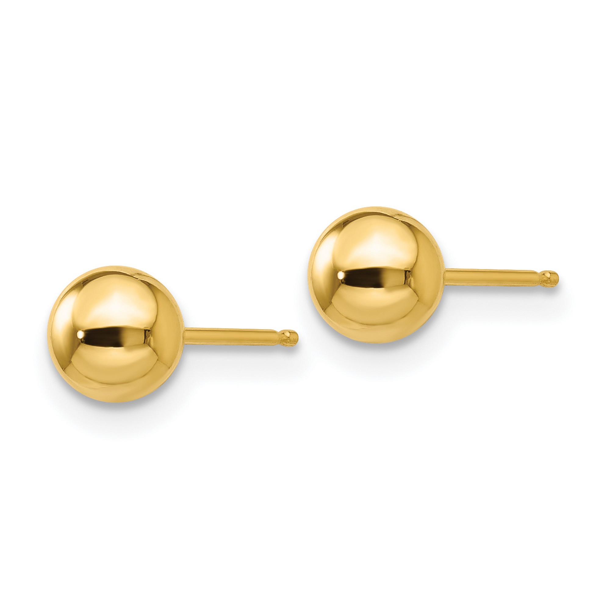 Polished Ball Post Stud Earrings in Real 14k Yellow Gold 5 mm