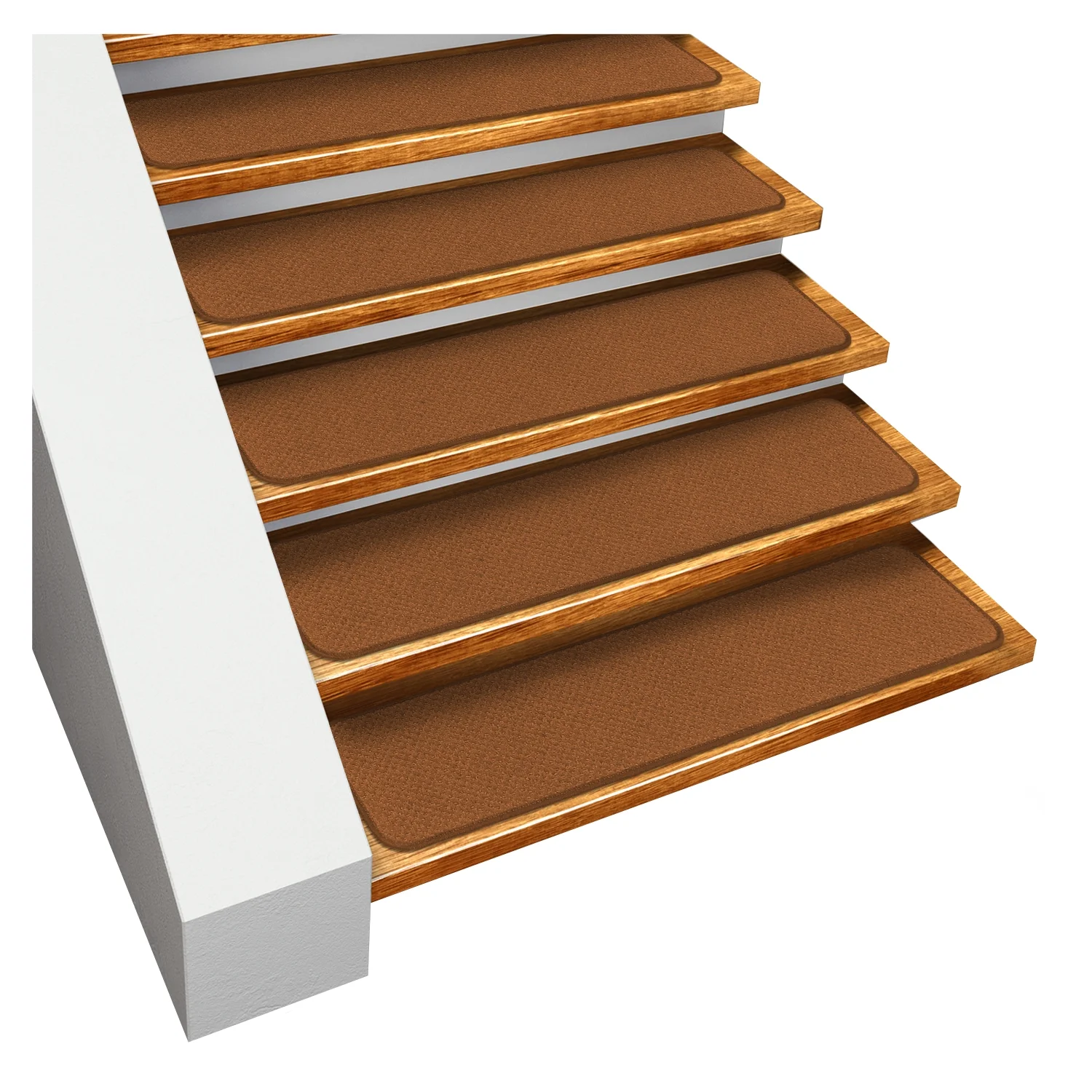 Set of 15 Skid-Resistant Carpet Stair Treads - Toffee Brown - 8 Inches X 23.5 Inches