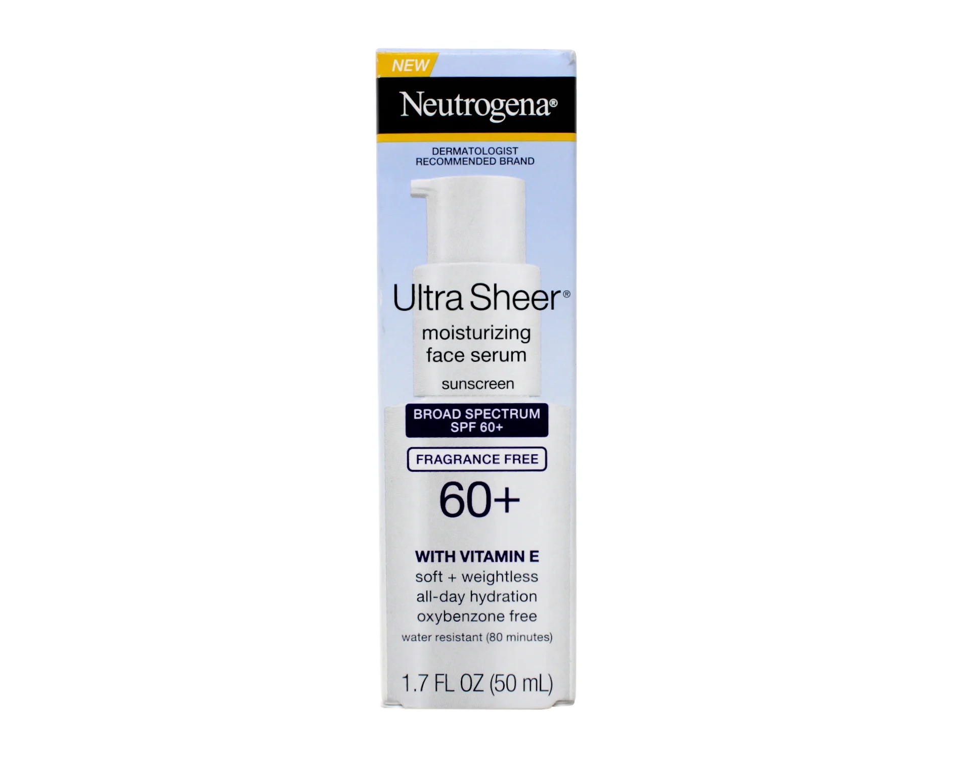 Neutrogena Ultra Sheer Moisturizing Face Serum with Vitamin E & SPF 60+, All Day Facial Sunscreen Serum with Broad Spectrum UVA/UVB Protection 1.7 oz - 3 Pack