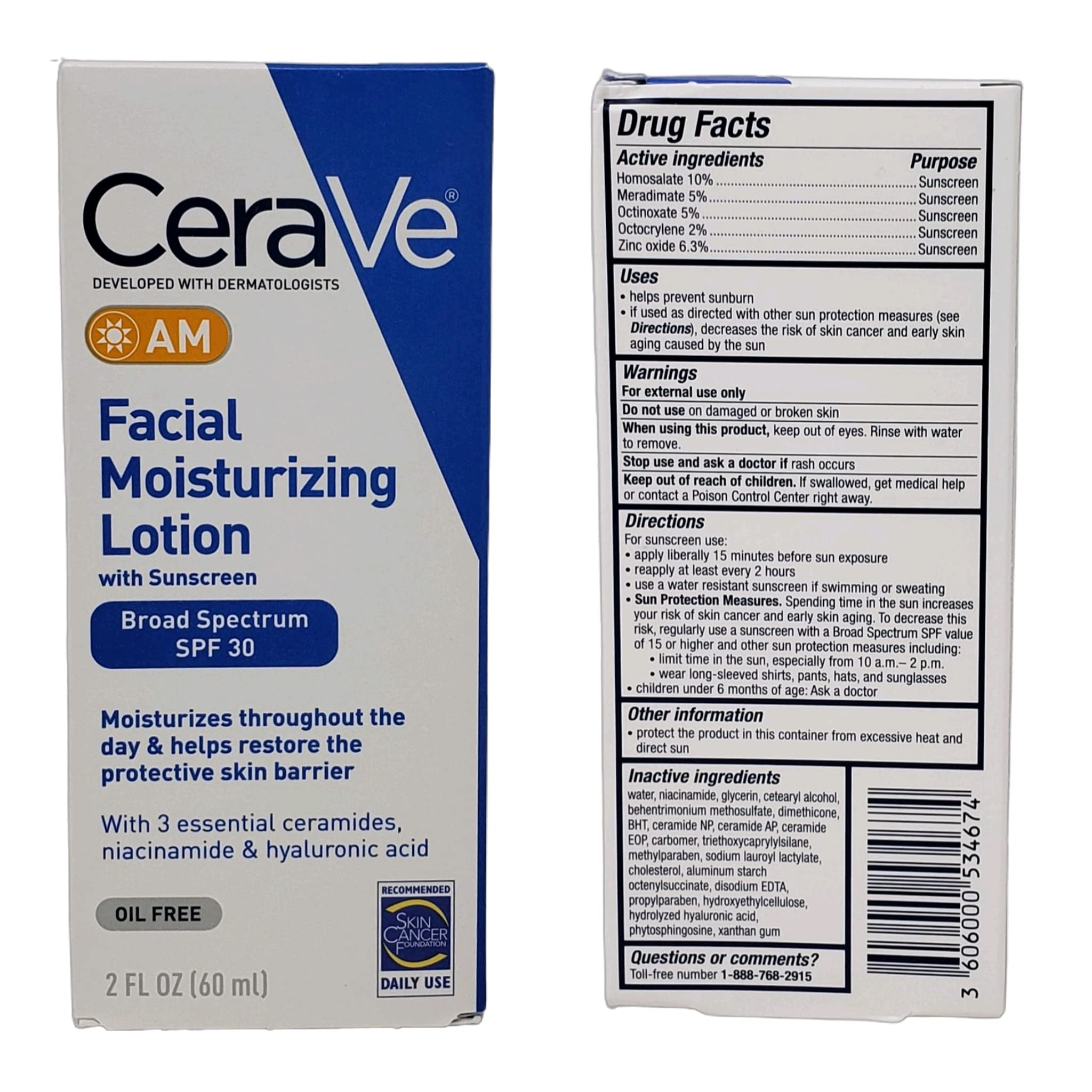 Cerave Daily Moisturizing Lotion Bundle - Am & Pm Facial Set, Sunscreen (2 Oz) - 8 Fl Oz Total (4 Bottles).