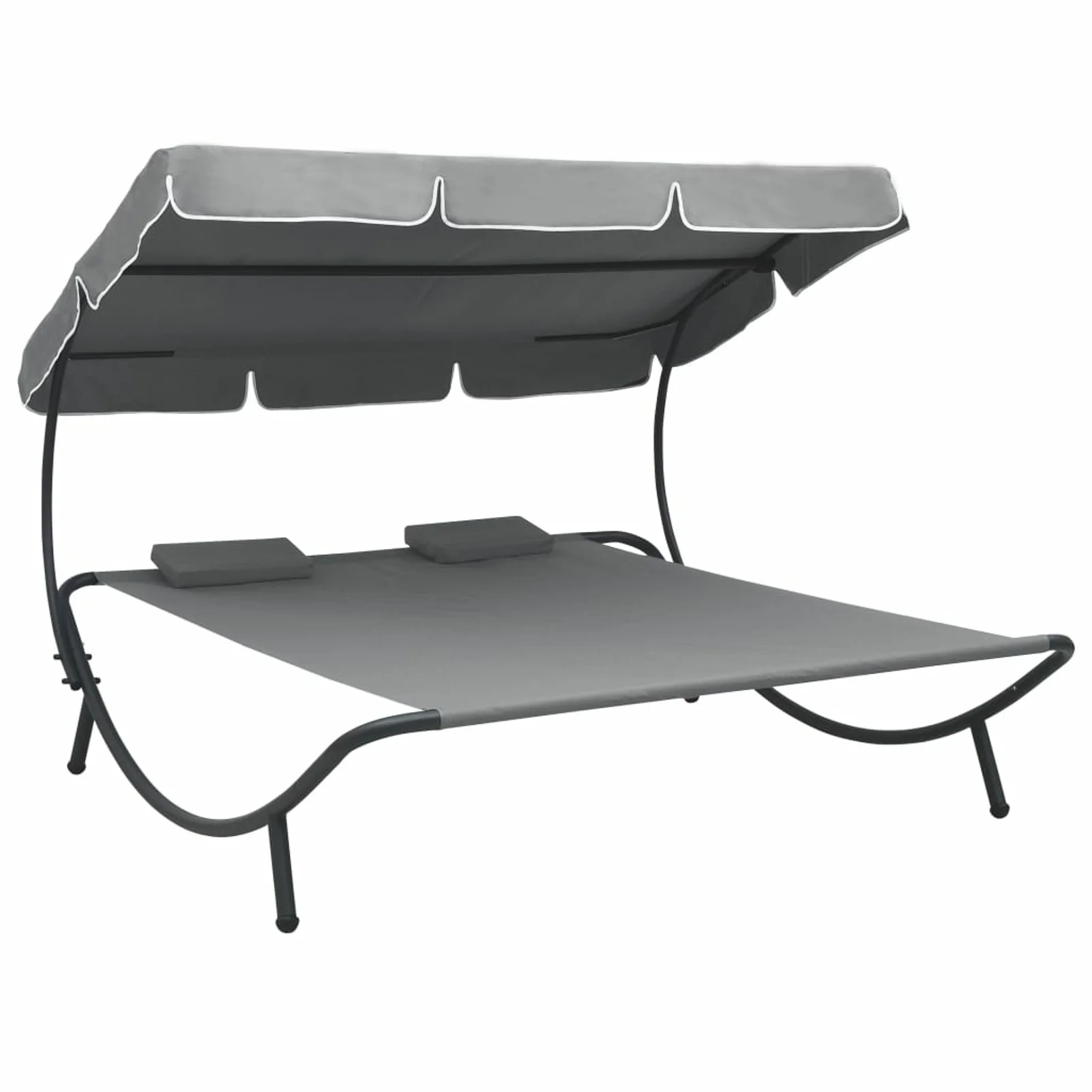 Dcenta Outdoor Lounge Bed with Canopy and Pillows Patio Daybed Fabric Steel Frame Sun Bed Gray for Patio, Garden, Backyard, Poolside, Balcony 78.7 x 68.1 x 53.1 Inches (L x W x H)
