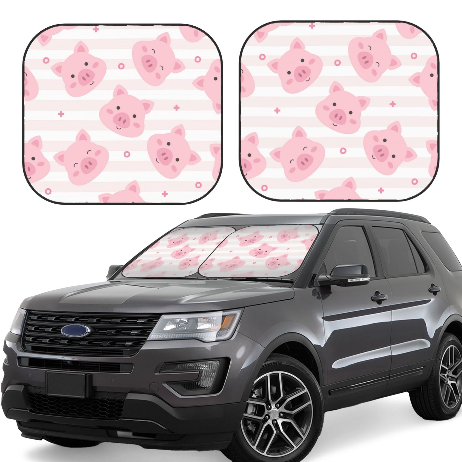 Lukts Cartoon Pig Print 2 Piece Car Sun Shade Windshield,Foldable Car Shade Front Windshield With Keeps Your Vehicle Cool, For Most Sedans Suv And Trucks - Small
