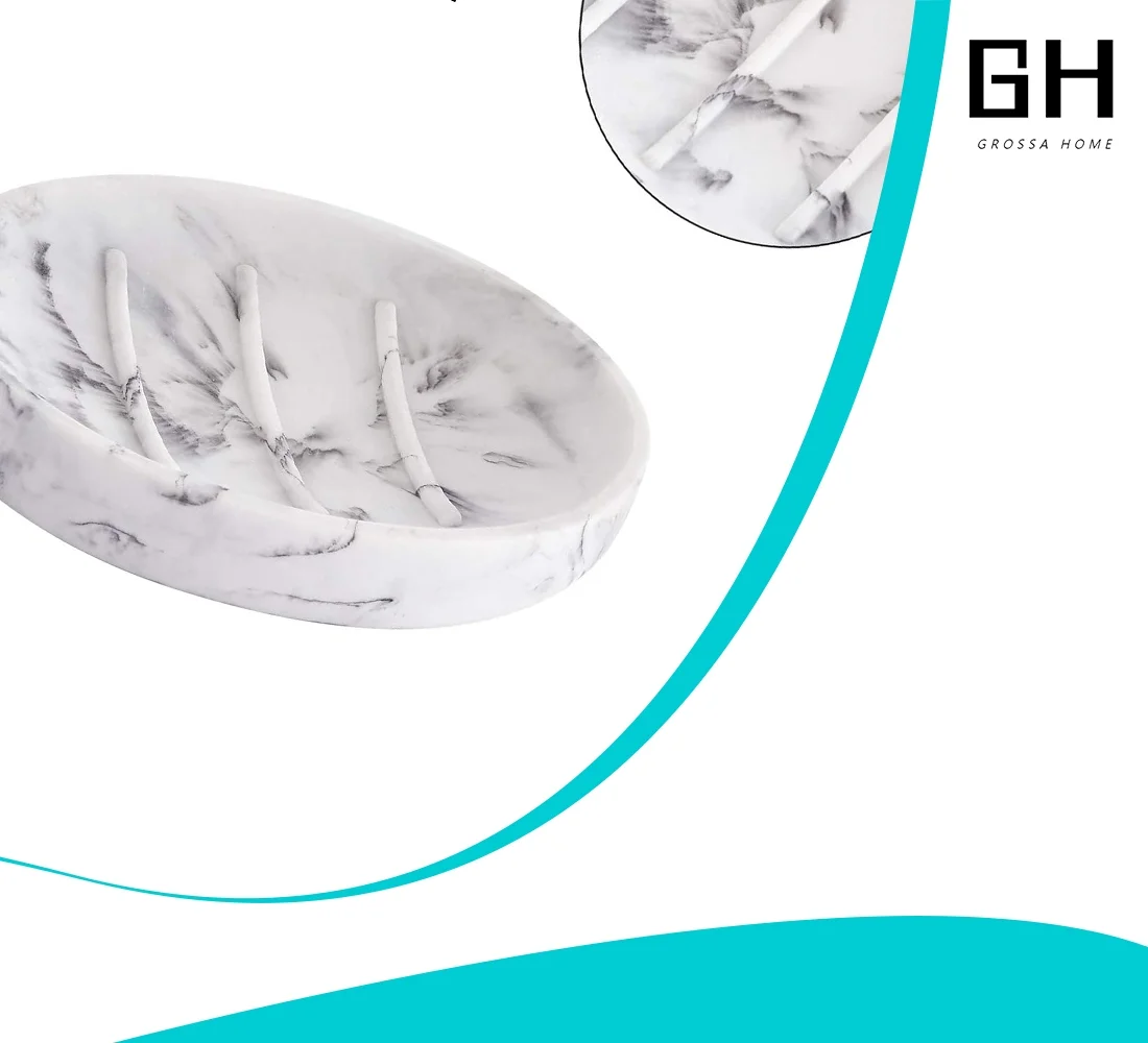 Marble Look Bar Soap Holder Oval Soap Sponge Tray Soap Case Box